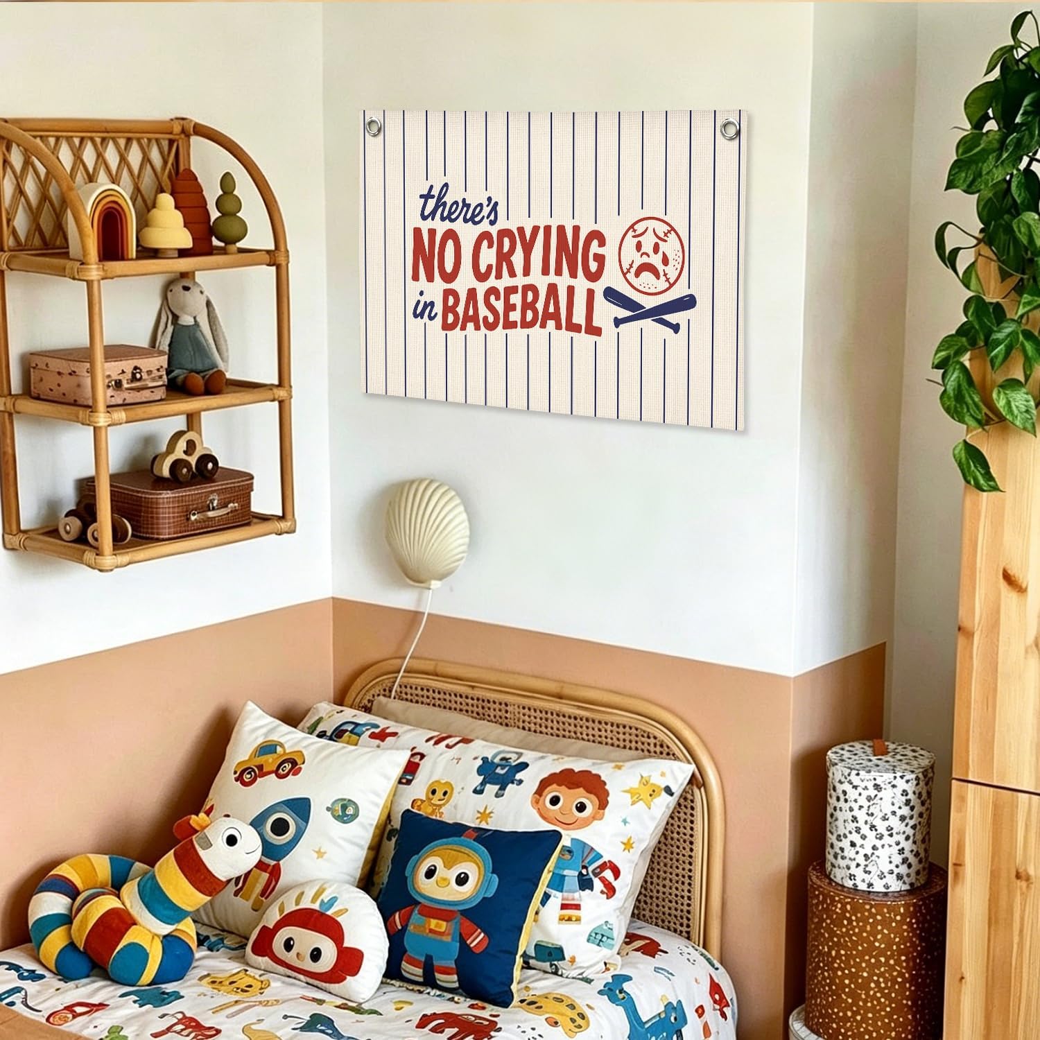Baseball Room Decor, Sports Nursery Canvas Wall Hanging Banner, Funny There's No Crying in Baseball Wall Banner Flag for Kids Boy Nursery Toddler Room Bedroom Playroom Decor, 20x30 Inch image 5