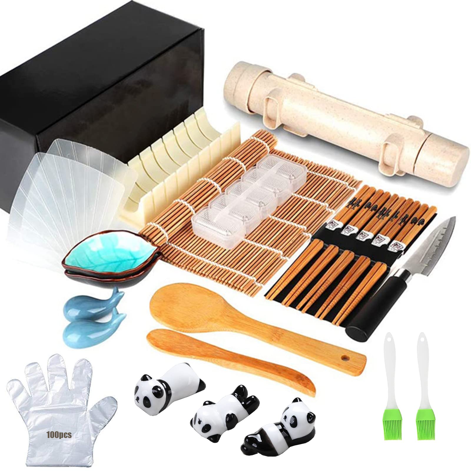 IS MUHESushi Making Kit,25 in 1 Sushi Bazooka Roller Kit with Guide Book,Bamboo Mats, Bazooka Roller,Rice Mould,Temaki Sushi Mats, Sushi Knife,Rice Paddle,Rice Spreader,Chopsticks,Sauce Dishes