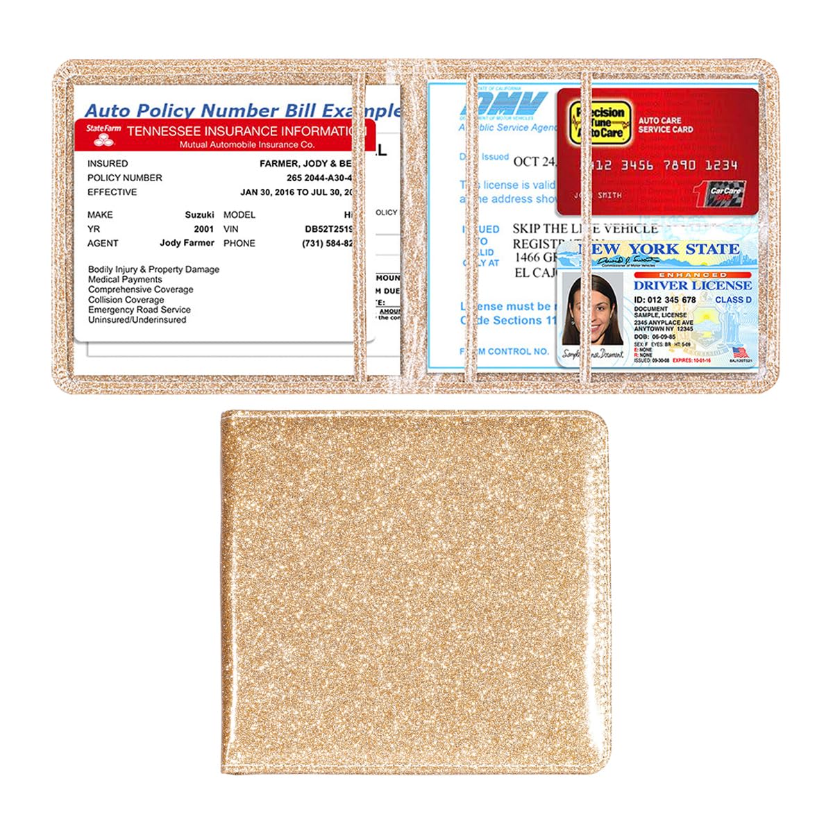 Car Registration and Insurance Holder, Waterproof Automtovie Essential Document Cards Driver License Glove Box Organizer Case for Men Women, Universal for SUV, Truck, RV(Golden)