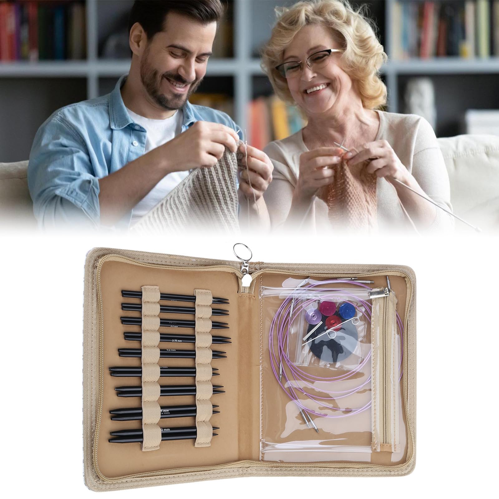9 Paar austauschbare Stricknadeln, 3, 0 mm–6, 0 mm, Aluminium Rundstricknadeln mit Zubehör, austauschbare Rundstricknadeln