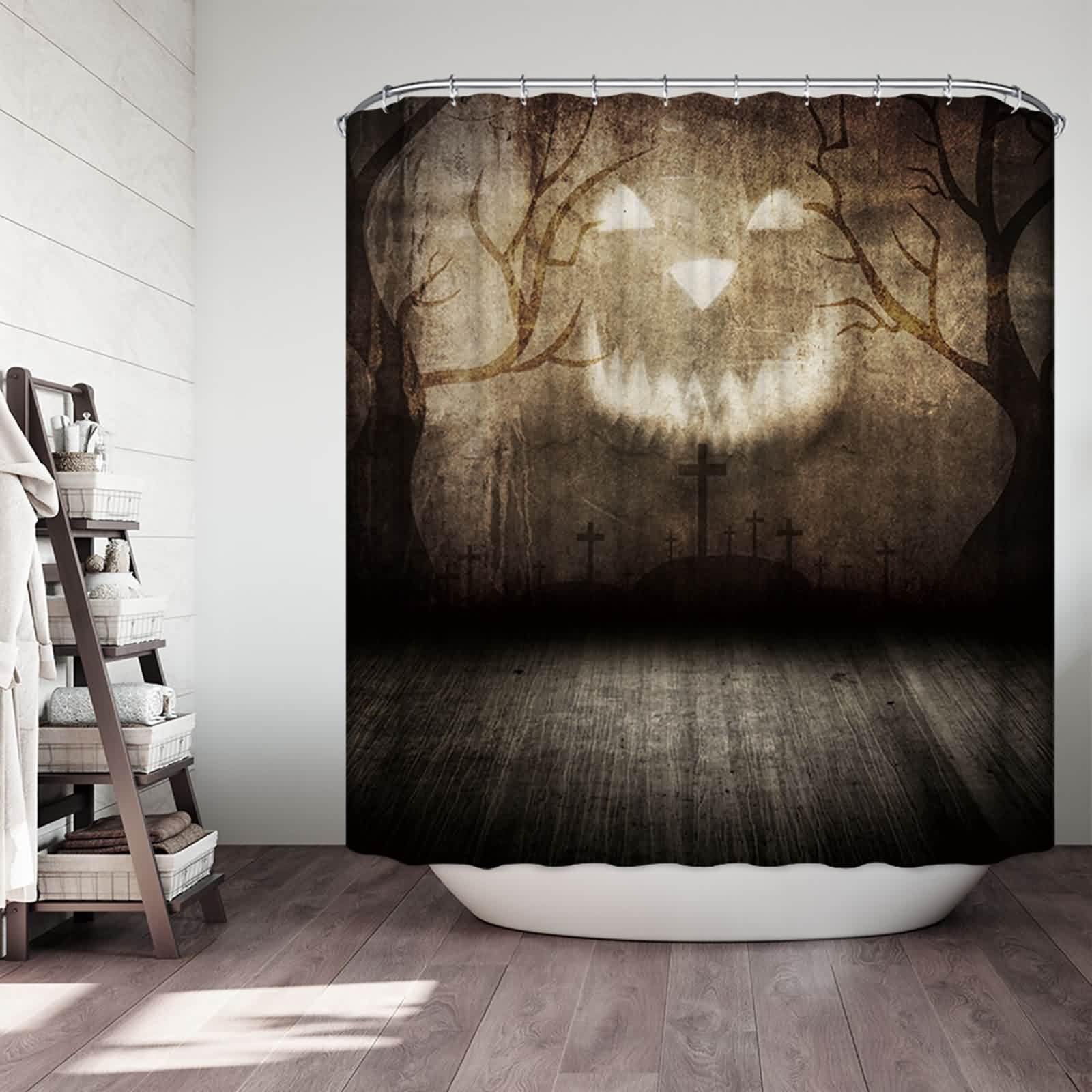 Rideau de douche imperméable à motif fantôme marron pour salle de bain