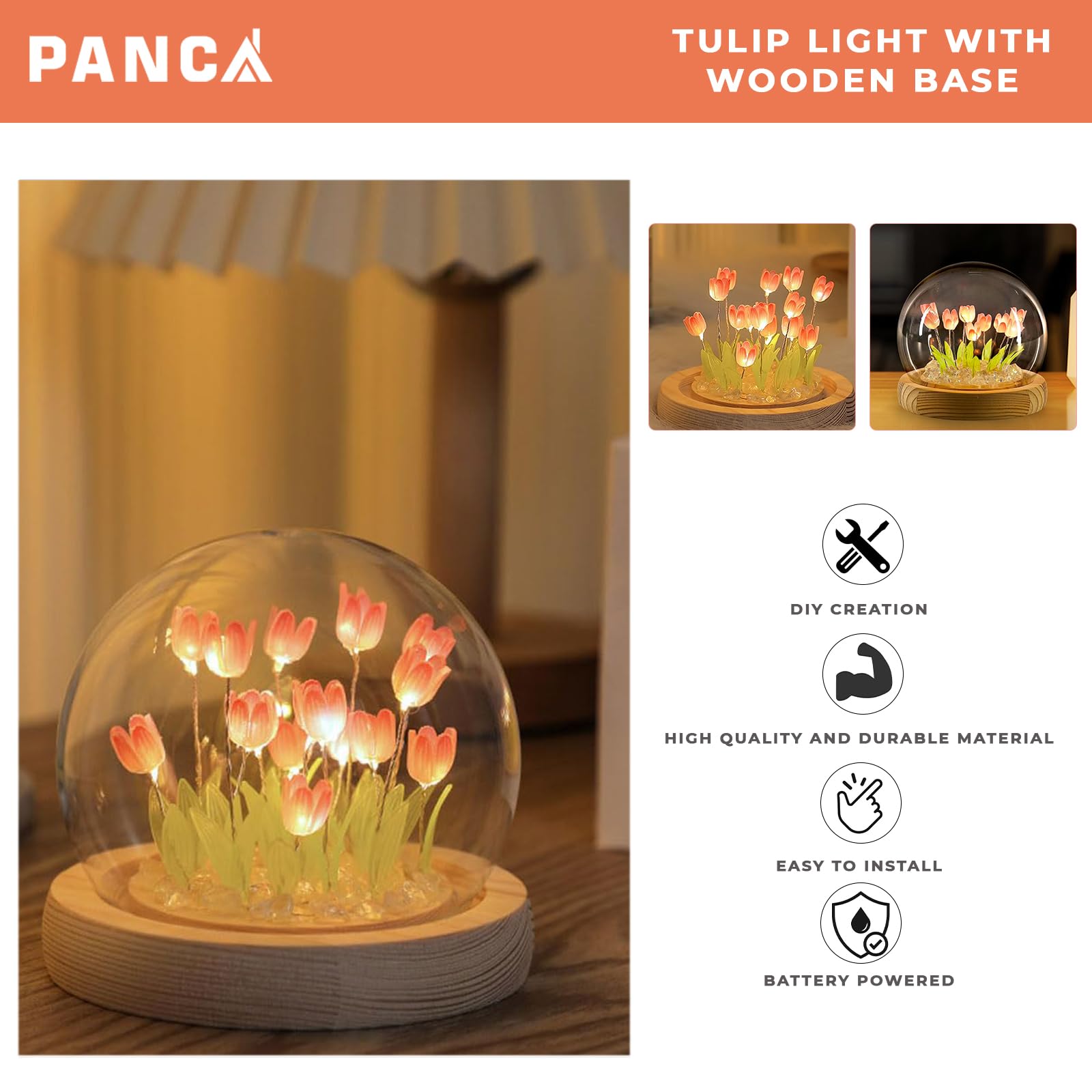 PANCA USB-Powered Tulip Night Light | LED Decorative Lamp for Home Décor & Gifting | DIY Bedroom Table Lamp with Soft Ambient Glow | Ideal for Living Room & Desktop Accents - Image 3 thumbnail