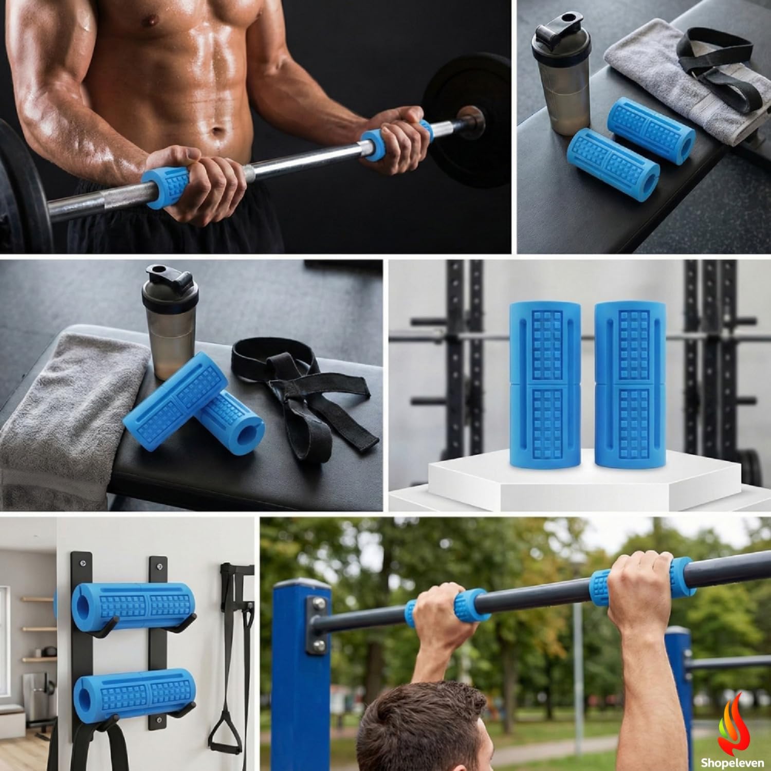 Shopeleven Dumbbell Barbell Grips | Fat Grip Handles for Weight Lifting | Pull Up Bar Fitness Training Accessories 1