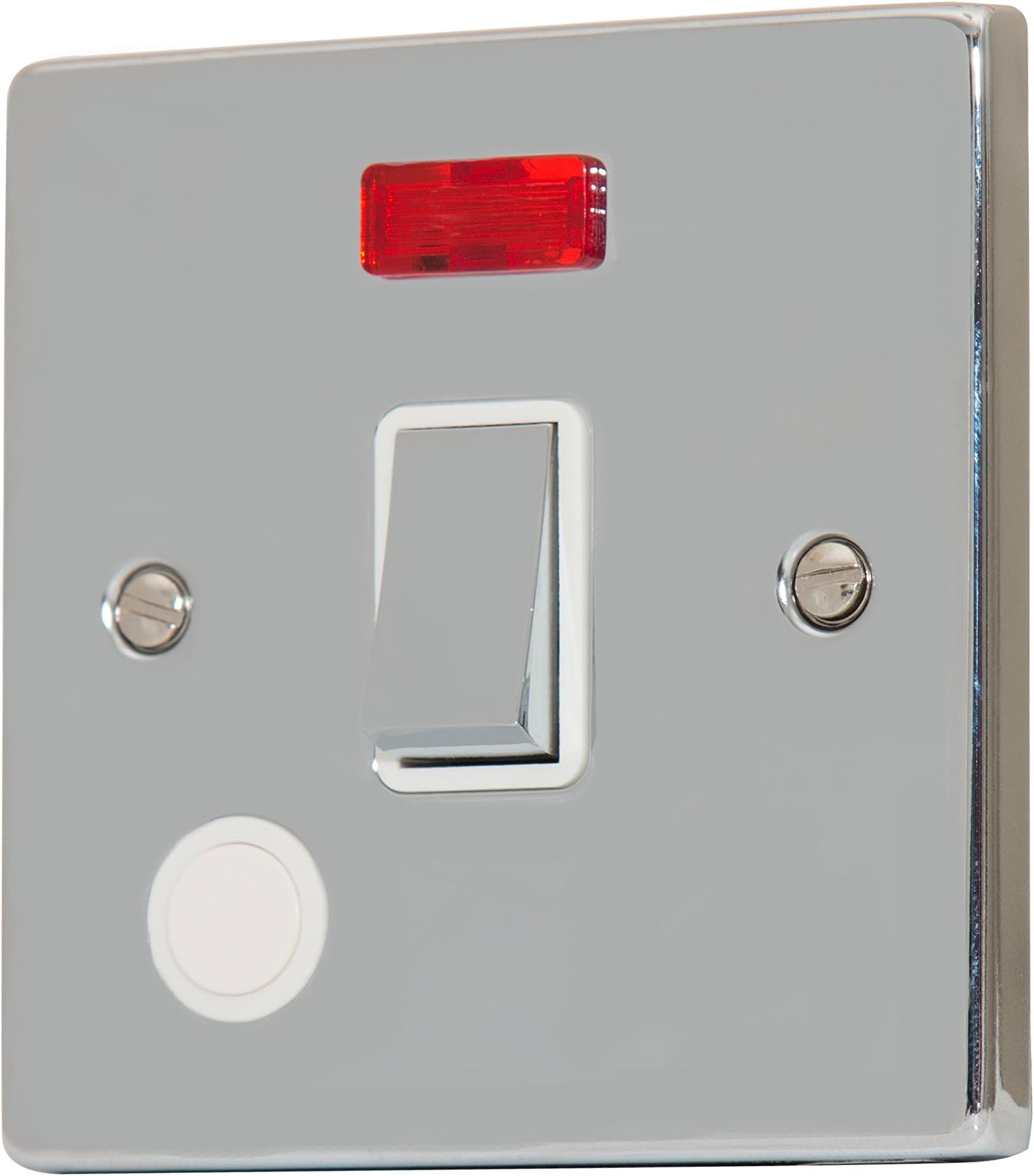 Sinoe B324BMF BS Certified 20A 1 Gang Double Pole Polished Chrome Wall Switch with Neon on/off Indicator & Flex Outlet. Tested by Intertek- Highest Safety Standards. Top-end product. (Polished Chrome, White Insert- Series: BBMF)