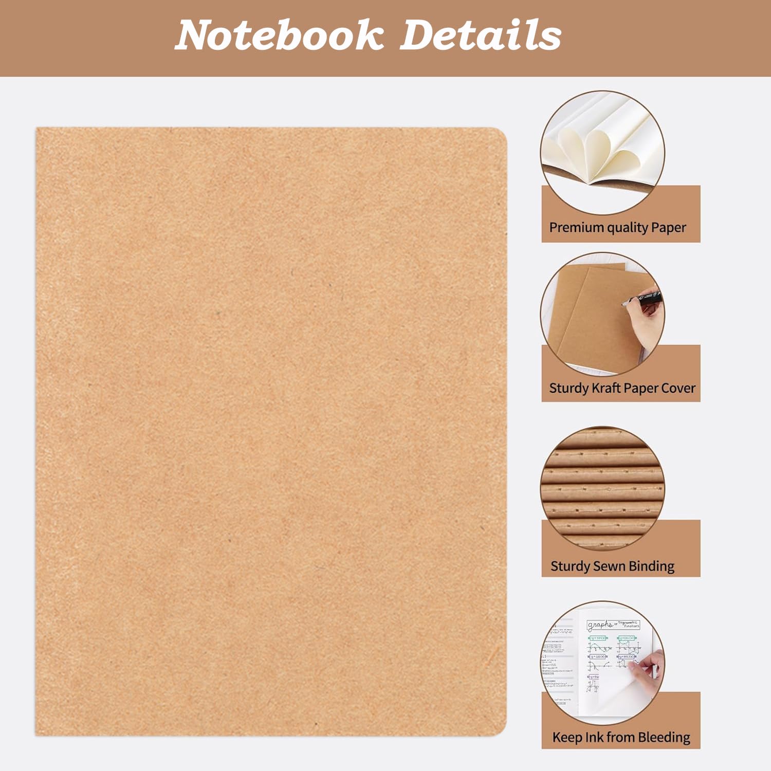 TSKDKIT A6 Cuaderno De Kraft Blanda, Pack De 12 Cuadernos Con 48 Páginas/ 24 Hojas, Libreta