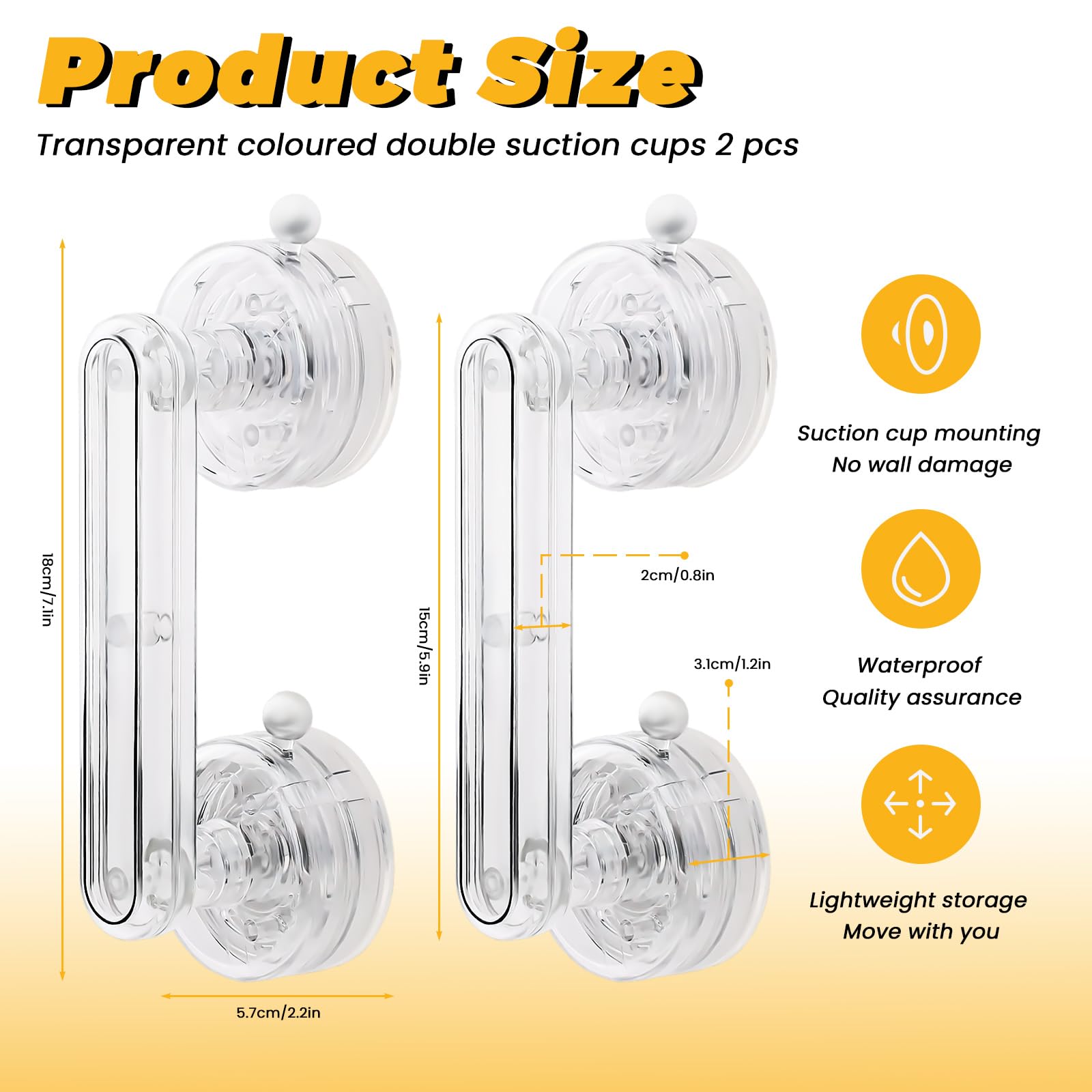 Huakaile 2 Pieces Transparent Suction Cup Handle for Sliding Glass Door Hole-Free Waterproof Suction Grab Bars for Shower Heavy Duty Window Kitchen Drawer Bathroom (Transparent) - Image 2