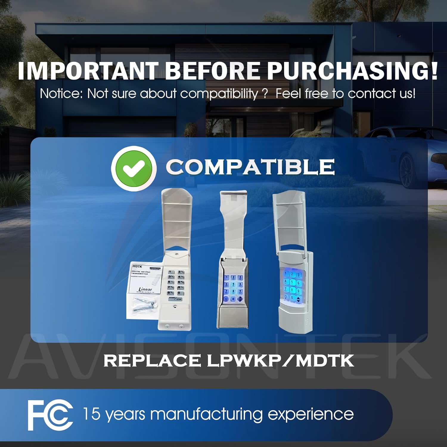 1 for LPWKP/MDTK Megacode 318MHZ Wireless Linear Garage Door Opener Keypad 3-Year-Warranty 1 for LPWKP/MDTK Megacode 318MHZ Wireless Linear Garage Door Opener Keypad 3-Year-Warranty