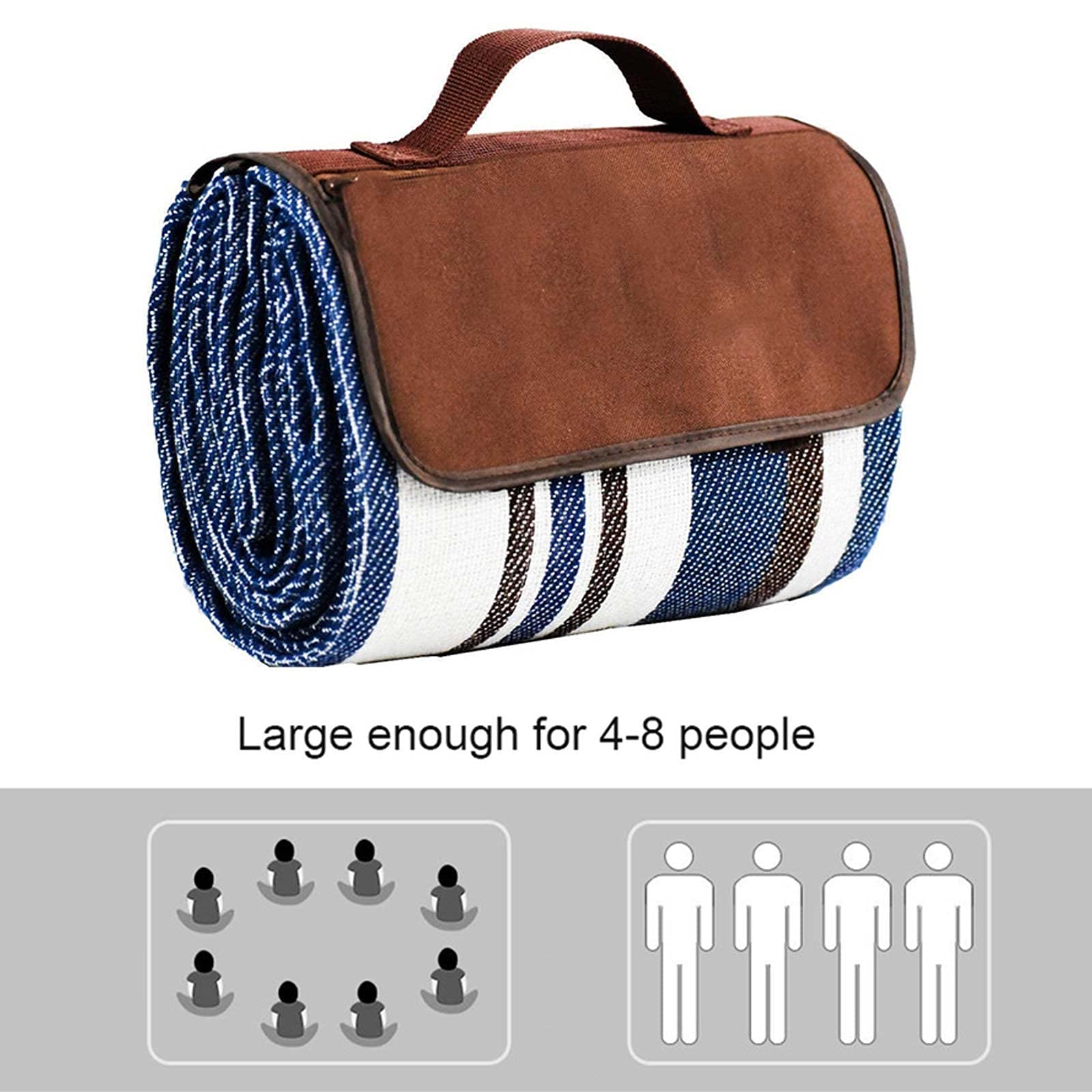 Couverture de Pique-Nique Imperméable, 200x200 CM Portable Tapis Pique Niques, Natte de Plage Nappe Picnic pour Jardin Extérieur (Color : Blue Stripe)