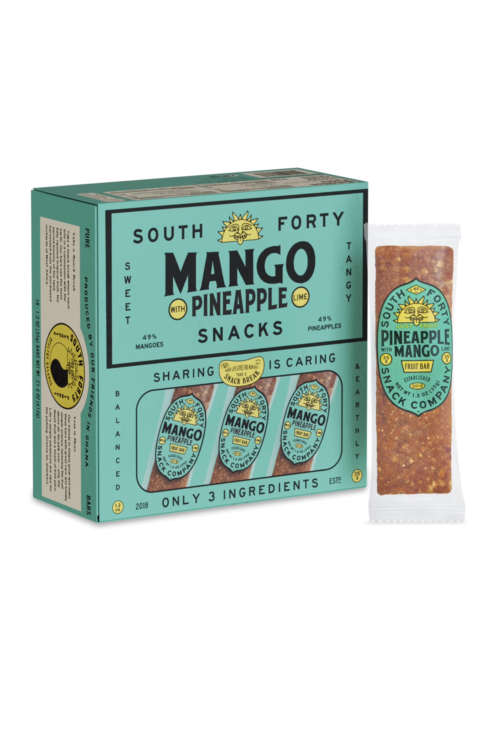 South 40 Snacks Premium Tropical Pineapple Mango Lime Fruit Bar