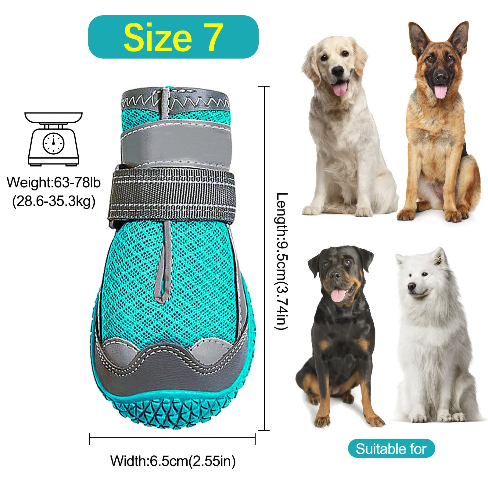 Stivali per Cani, 4pcs Scarpe per Cani Traspirante Antiscivolo con Cinghie Regolabili Riflettenti per Cani Piccola Taglia Media