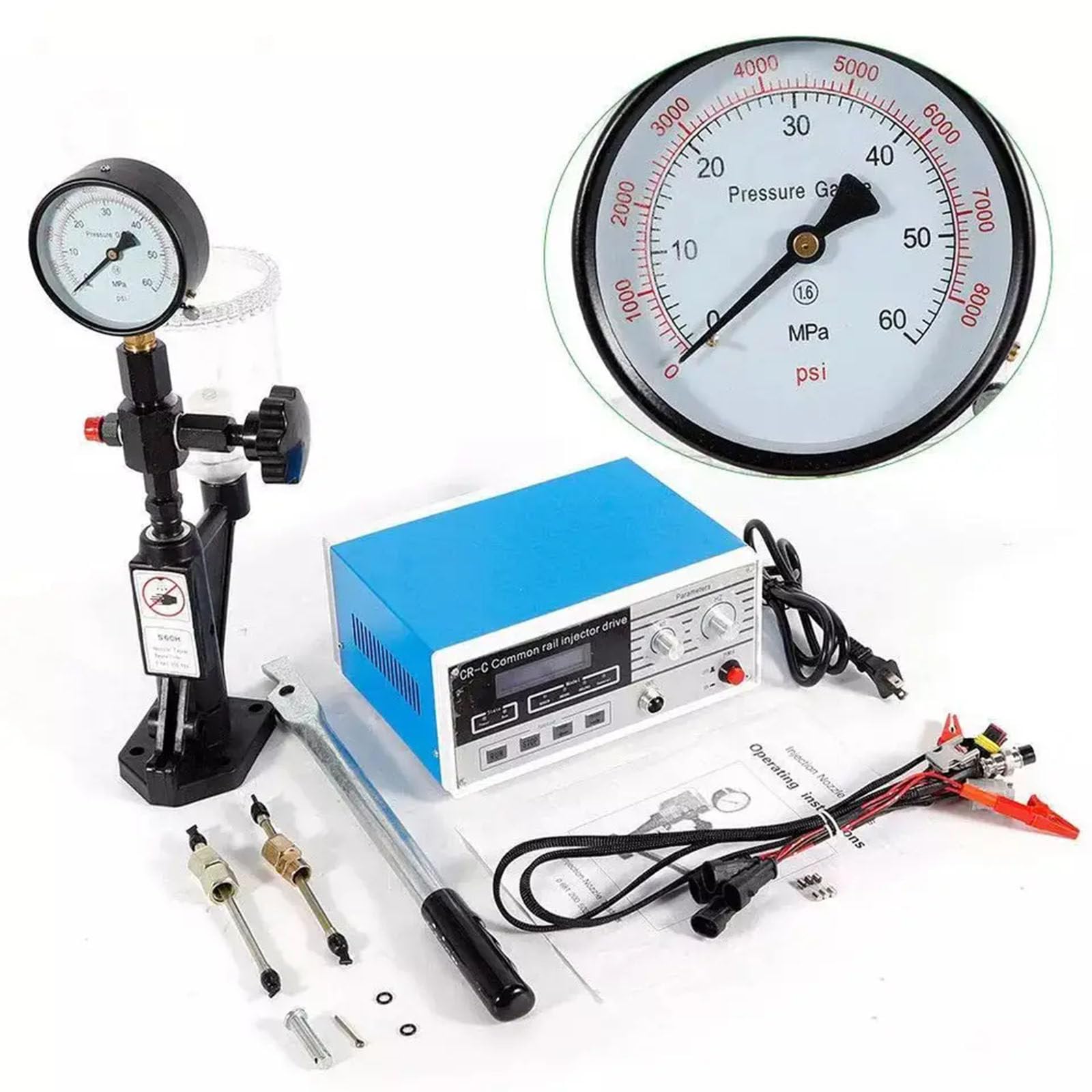 Kit de Comprobador de Inyectores Common Rail, Comprobador de Presión de Boquilla de Inyector Diésel Multifunción CR-C de 600 Bar y 8000 PSI con Boquilla de Combustible S60H