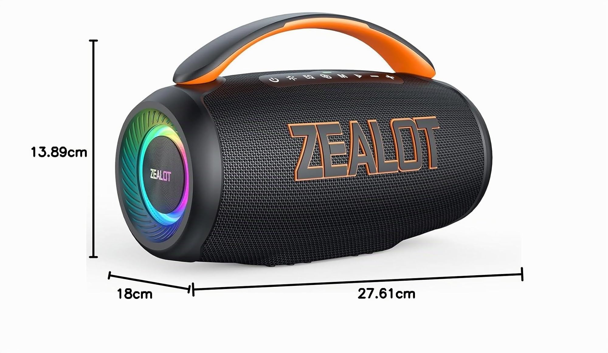 ZEALOT Altoparlante Bluetooth con Luce LED,Suono Stereo,Bluetooth 5.3,Impermeabile IPX6,funzione USB/Micro SD Card/AUX,nero