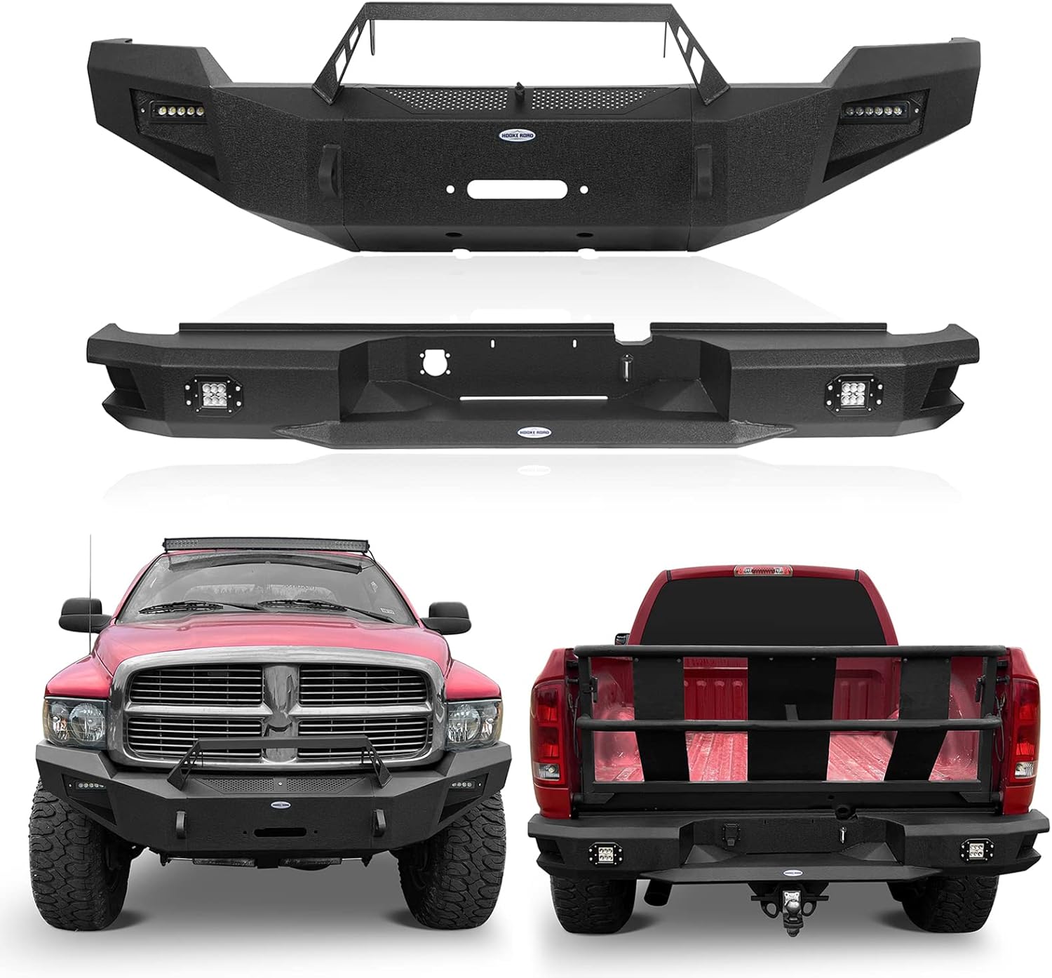 Hooke Road for Dodge Ram Bumpers Combo Front and Rear Bumper w/Winch