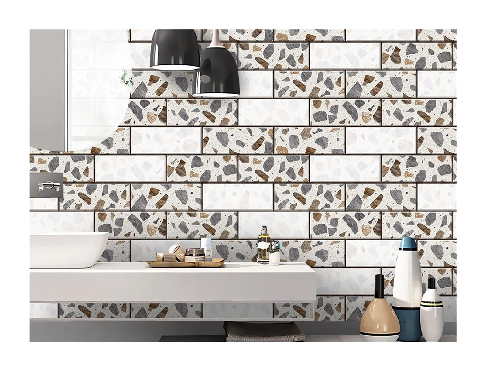 EJvkrbtx Brick Pattern Tile Wall Stickers Self Adhesive Kitchen Bathroom 2 Colors(Color 2)