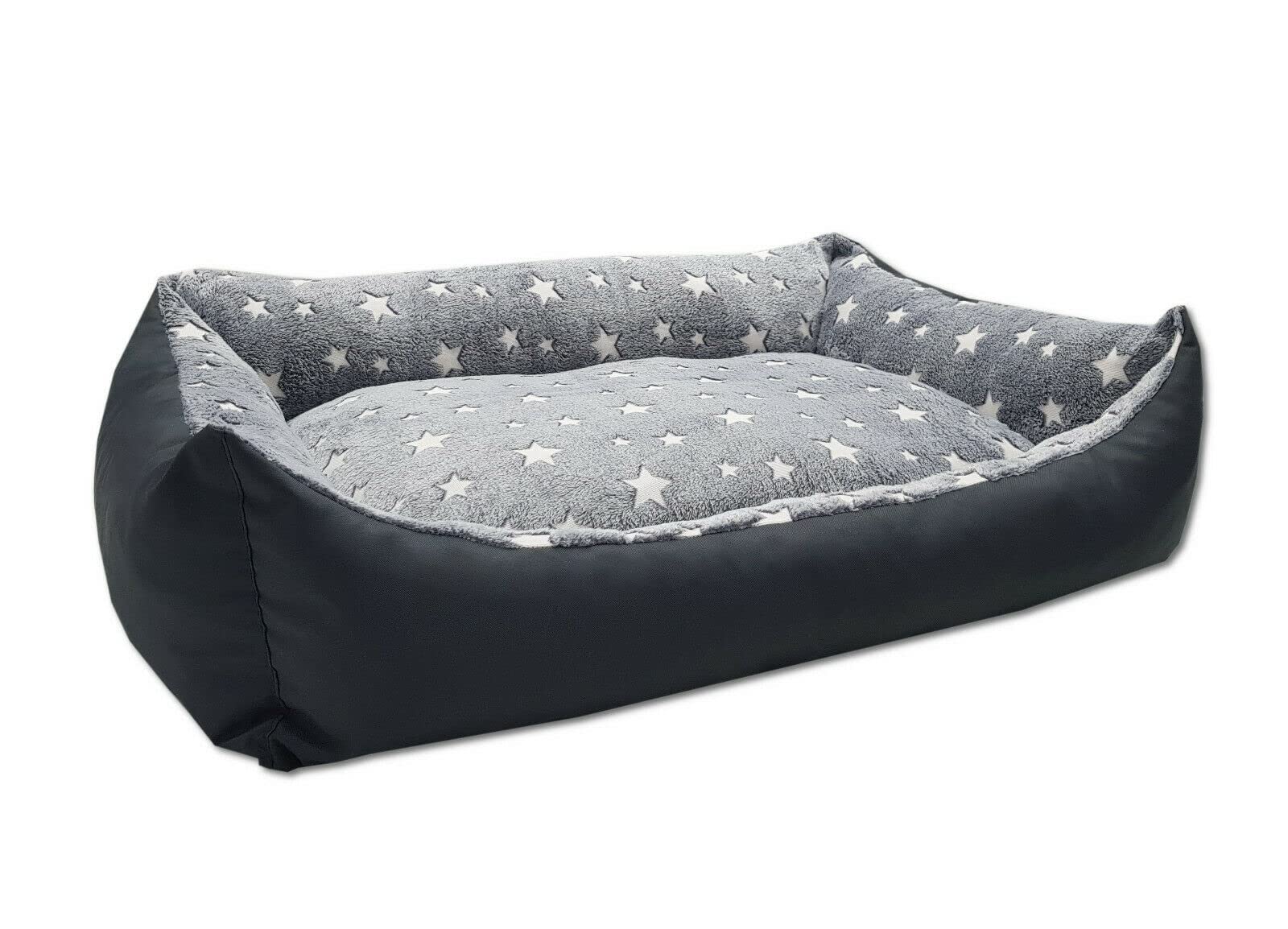 Odolplusz Cuccia per cani con cuscino reversibile, lavabile, imbottitura in 100% spugna di poliuretano delicata sulla pelle (grafite – stelle)