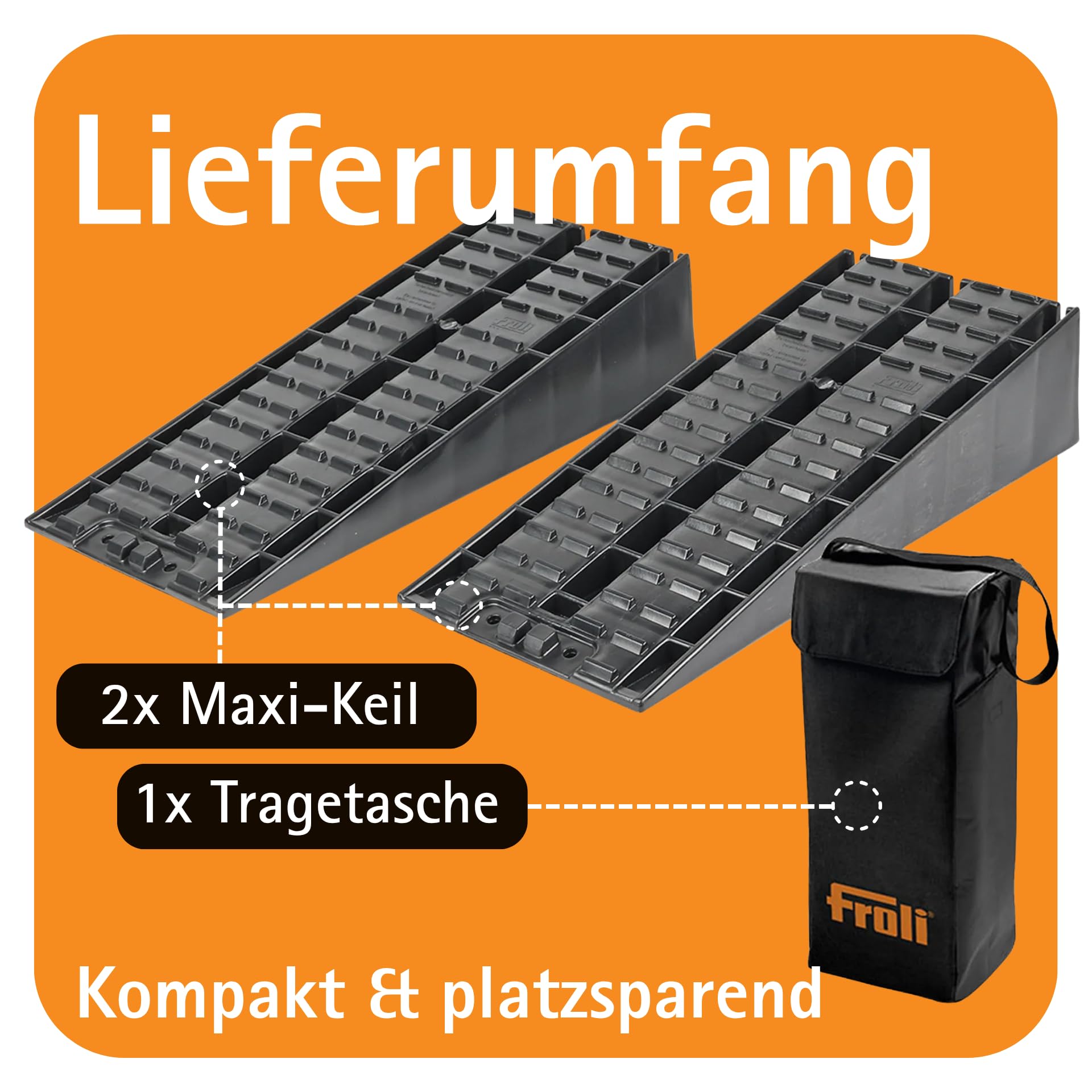 Froli Maxi-Keil 2er Set Auffahrkeile 5 t pro Keil 20 t ges. rutschfeste Profiloberfläche Made in Germany