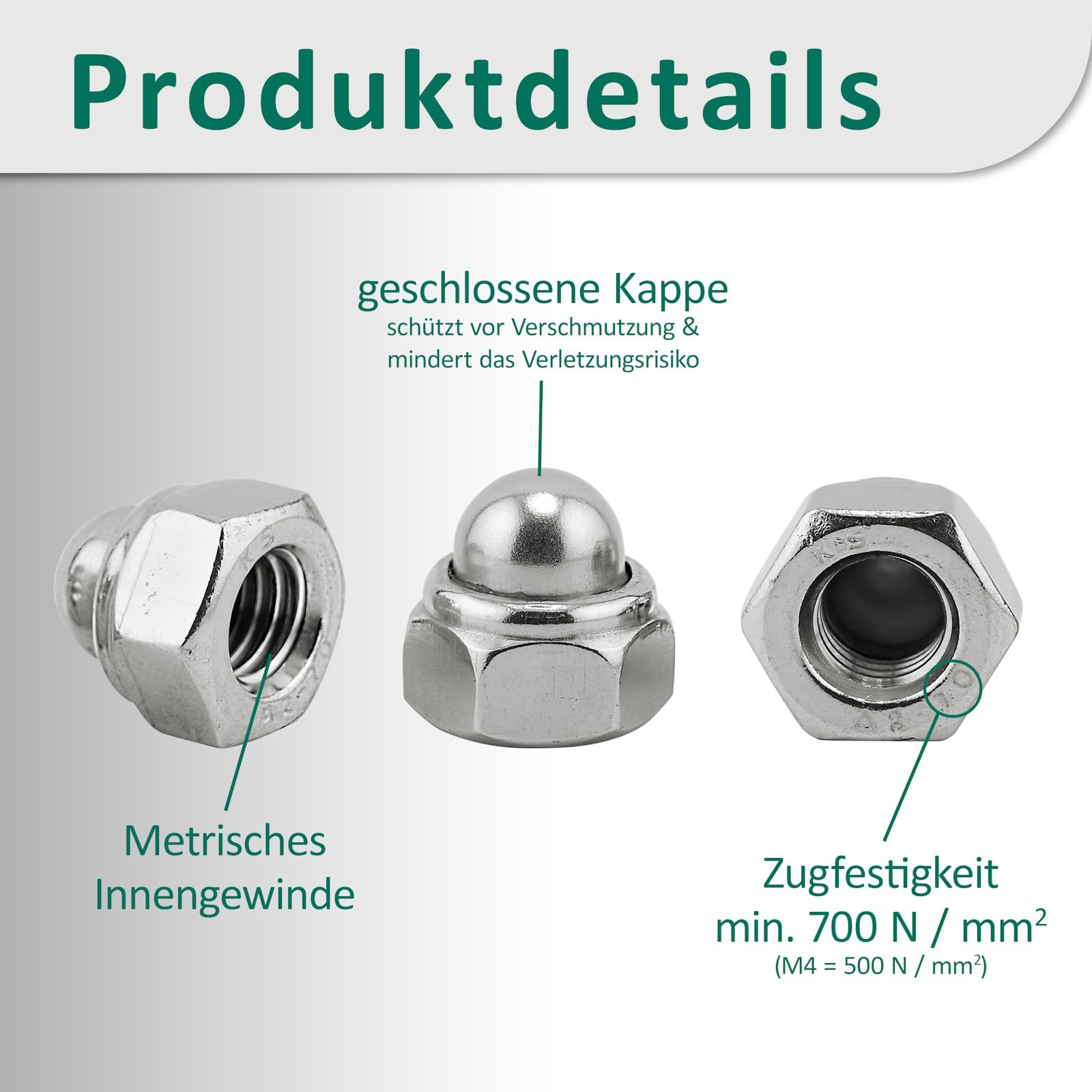 DSM I Tuercas de sombrero M16 I autobloqueantes según DIN 986 I Acero inoxidable A2/V2A I Tuercas hexagonales con pieza de sujeción de poliamida, tuercas de seguridad inoxidables, tuercas de bloqueo,