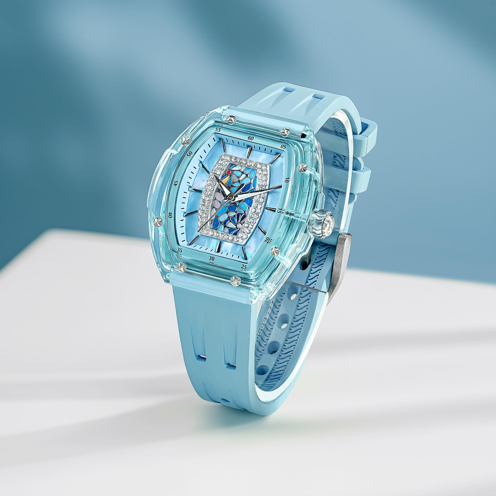 TSAR BOMBA Reloj Pulsera Mujer Lujo Tonneau Relojes para Las Mujeres De Diamantes De Lujo Relojes De Pulsera De Las Señoras Analógica con Movimiento De Cuarzo Elegante Regalos 50M Resistente