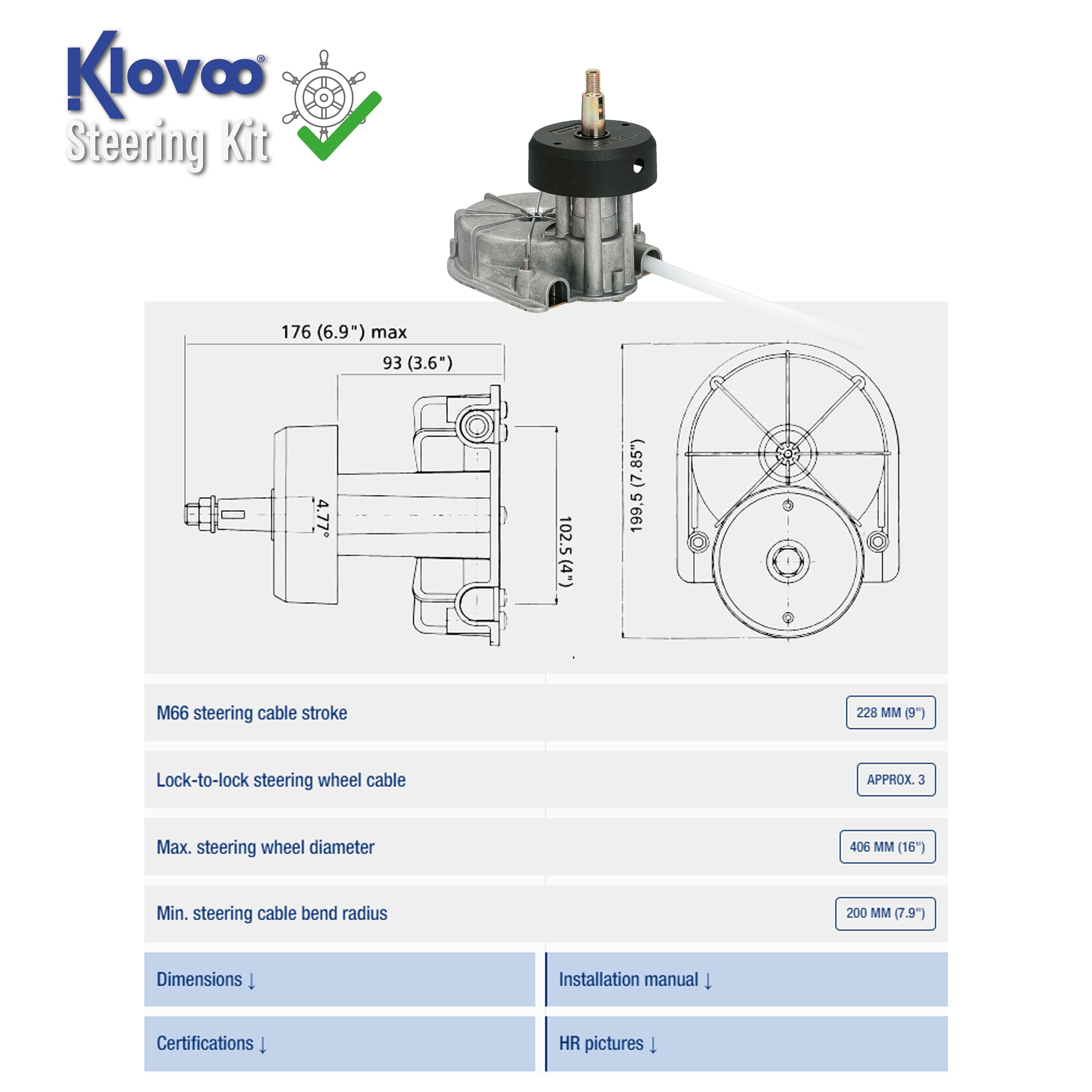 Kit Timoneria Meccanica con Scatola Sterzo T85 + Monocavo M66, per Barca, Gommone- Motori Fuoribordo, entrobordo, entrofuoribordo