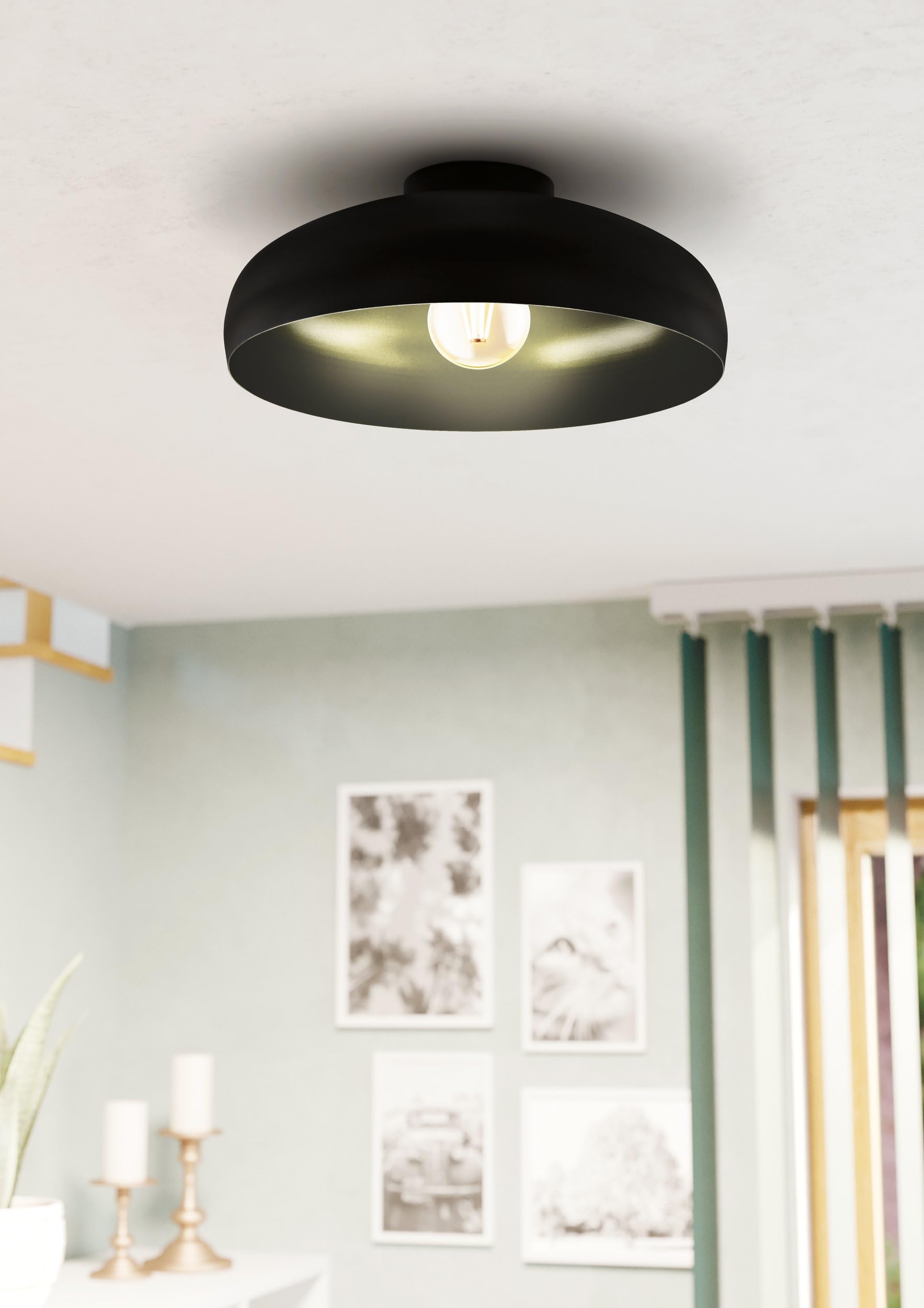 EGLO lampa sufitowa Mogano, lampa sufitowa industrialna, z metalu | lampa do salonu w kolorze czarnym, lampa do sypialni, lampa sufitowa do przedpokoju z oprawką E27