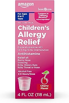 Children's Allergy Relief Oral Solution, Diphenhydramine HCl, Cherry Flavor, 4 fl oz (Pack of 1)