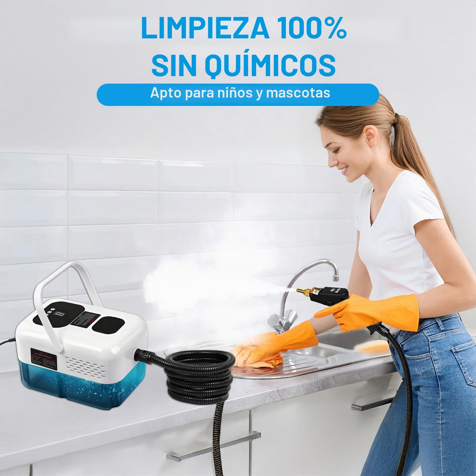 Teodute 1500W Limpiador a Vapor Portátil, con 13 Accesorios, 1,2L Depósito Agua Grande Steam Cleaner, Limpiador de Vapor cocina Baño Patio Azulejos Juntas Suelos y Limpieza Coches