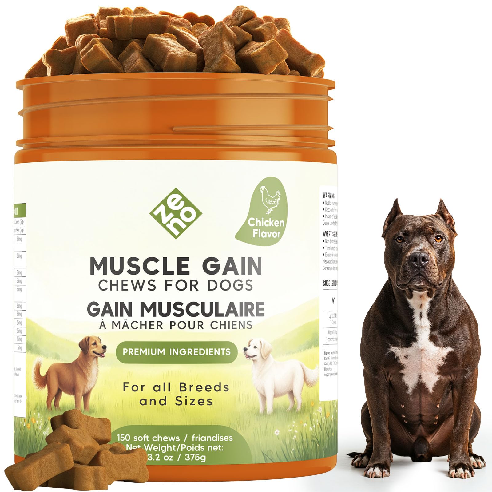 ZENO 11-in-1 Weight Gain Food for Dogs - Appetite Stimulant with High Calorie & Protein - Premium Dog Muscle Builder for All Breeds - Healthy for Puppies - 150 Chews - Chicken