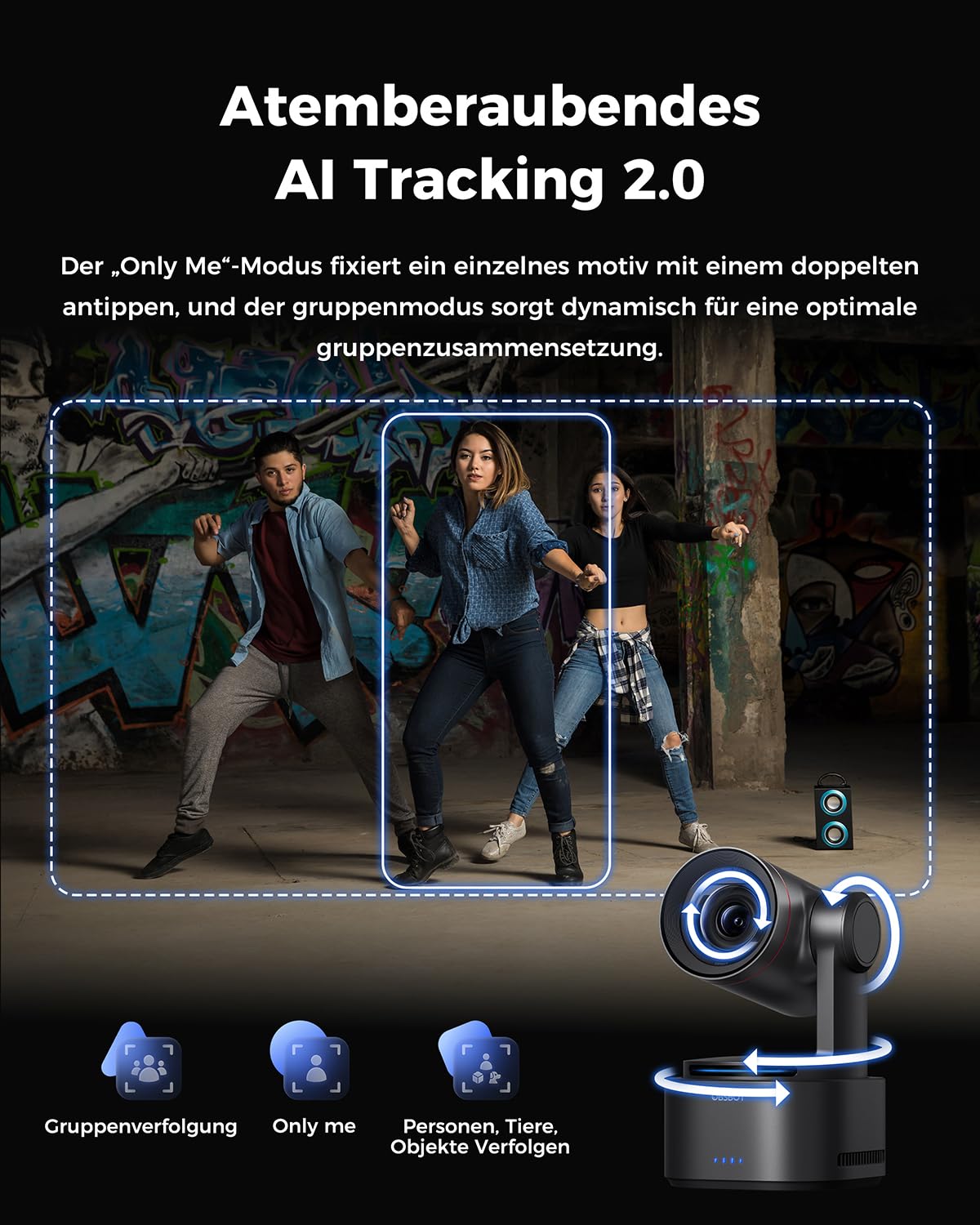 OBSBOT Tail 2 PTZR NDI Kamera 4K@60FPS, Pro KI-Tracking, 1/1,5" CMOS,50 MP | 5X Optischer Zoom, 12X Hybrid-Zoom, SDI/HDMI/IP/USB 3.0-Ausgang, Streaming Für Bildung, Konferenz, Worship(NDI Aktiviert)