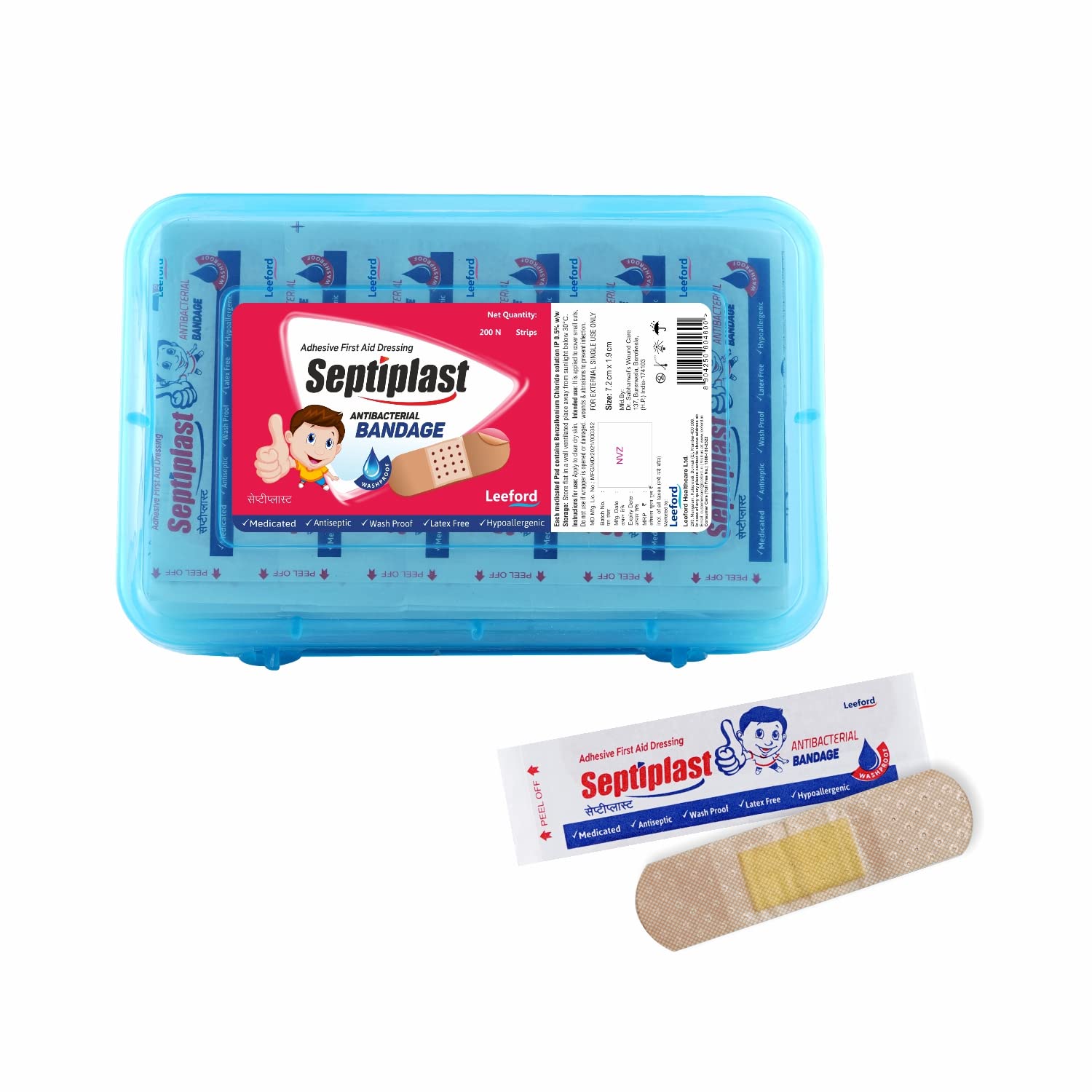 Leeford Septiplast Wash Proof Bandage 200 Strips - Antibacterial |Flexible, Skin Color Adhesive Band-Aid for Kids & Adults|| Latex Free and Hypoallergic |Breathable Protection for Wound Care & First Aid Dressing