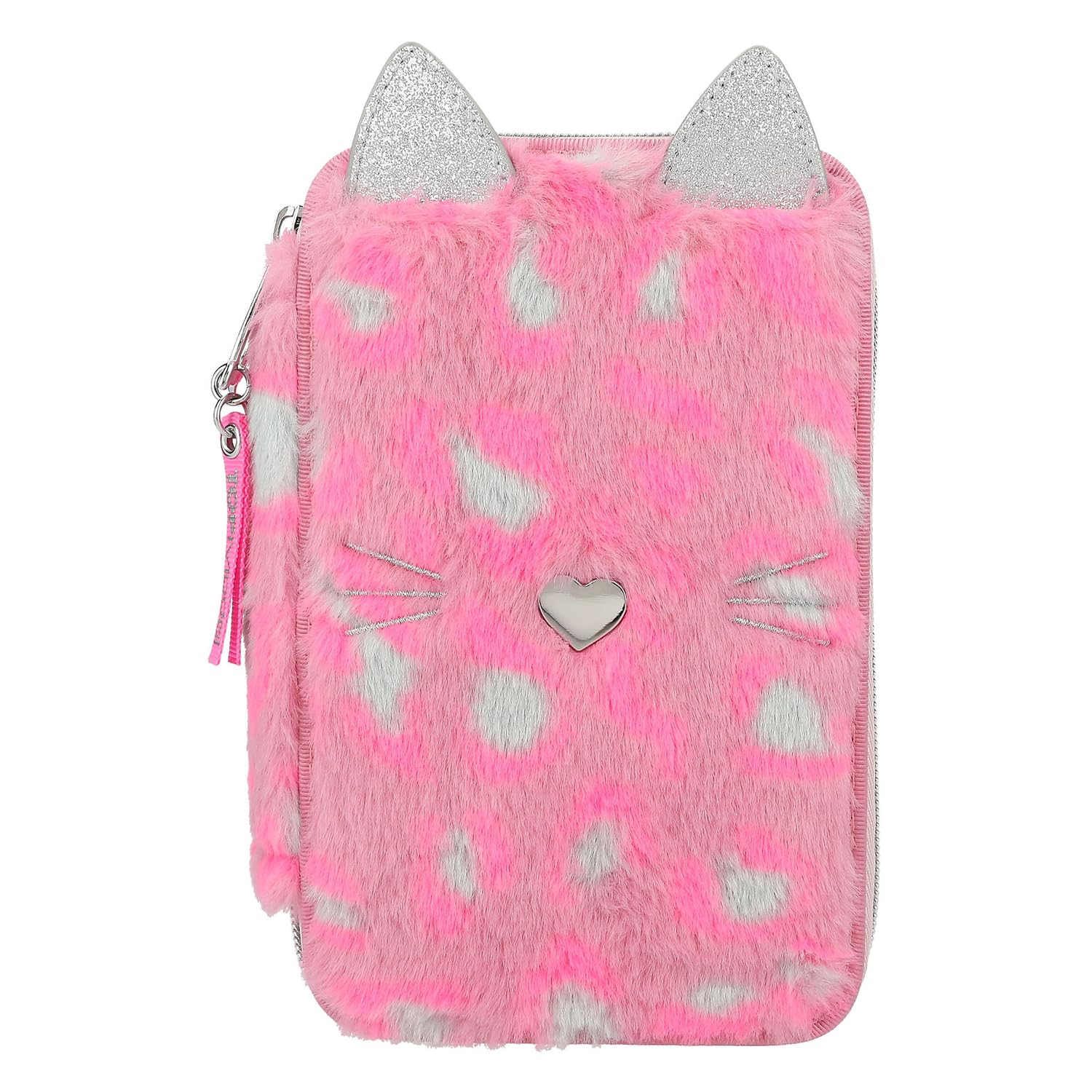 Depesche 12787 TOPModel Wild - Estuche de 3 compartimentos en rosa, con nariz de corazón y estampado de lunares, estuche con lápices de colores, regla, tijeras y mucho más.