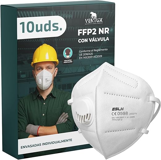 VENTUX SAFETY EQUIPMENT Mascarilla FFP2-blanco-con Válvula de Exhalación – Certificación CE – Filtración ≥99% – Desechable – Protección Respiratoria Profesional