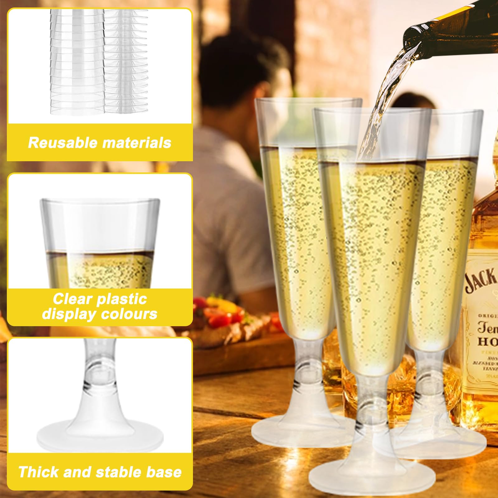 25 Flute Champagne Plastica Rigida Trasparente, Calici Vino Lavabili Riutilizzabili 150ml, Calice Eleganti Trasparenti, Tazze Flauti Cocktail,Bicchieri Spumante per Feste Matrimoni Compleanni Natalizi