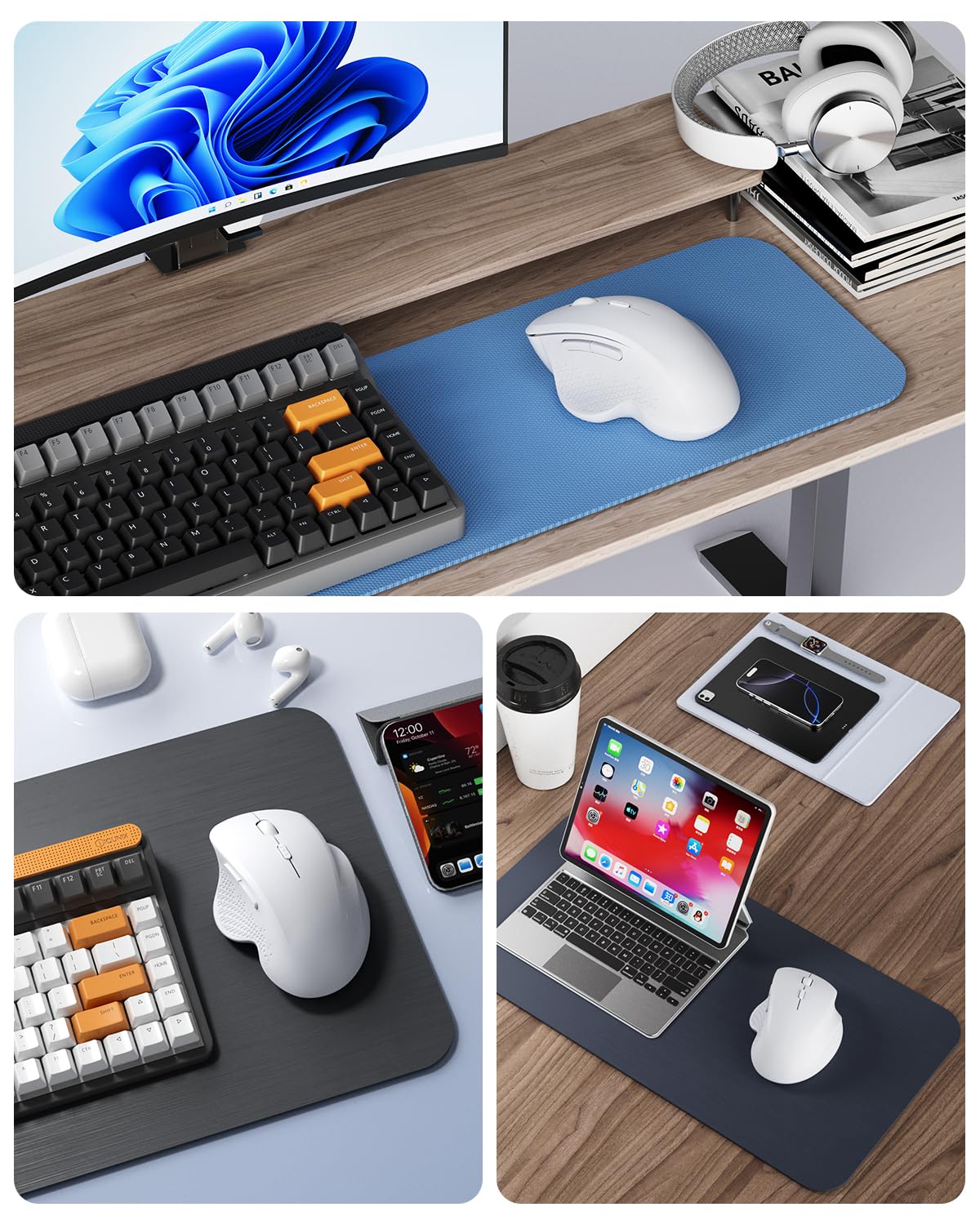 Uiosmuph G09 Bluetooth Wireless Mouse, BT5.1 & 2.4Ghz Rechargeable Computer Mouse with USB Receiver and Type C Adapter, Ergonomic Bluetooth Mice for Laptop, iPad, Mac - White — view 7