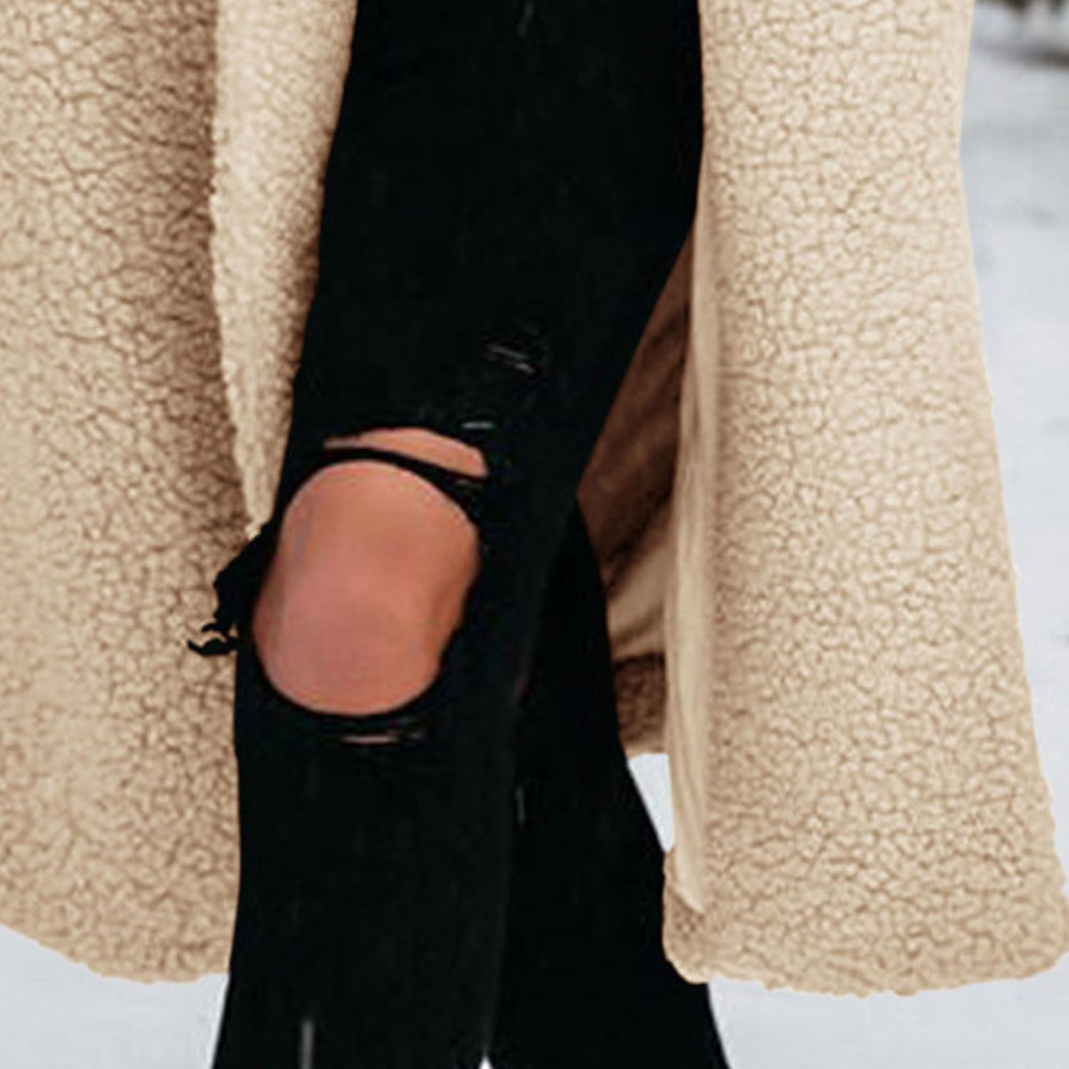 Women's Fleece Long Open Front Jackets Lapel Button Down Long Cardigan Coat Faux Fur Warm Winter Outerwear