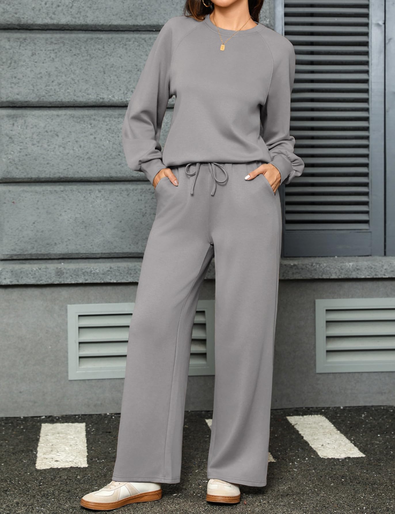 Totatuit Ensemble Femme 2 Pièces – Sweatshirt Col Rond Manches Longues + | Tenue Décontractée, Tenue Quotidienne, Facile à Associer, Style Polyvalent