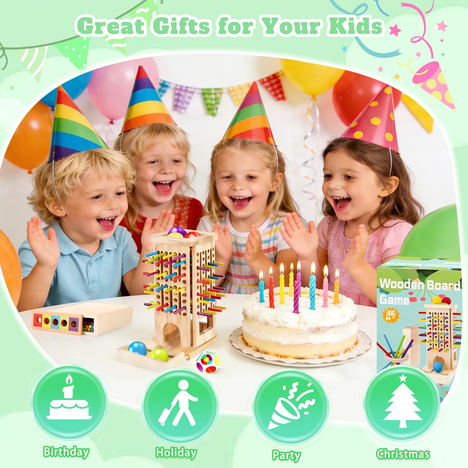 Giochi Montessori per Bambini 3-6 Anni, Gioco da Tavolo in Legno con 40 Bastoncini Colorati, Dado & Box di Legno, Fine Motor Game, Regalo Bambina Bambino 3-9 Anni