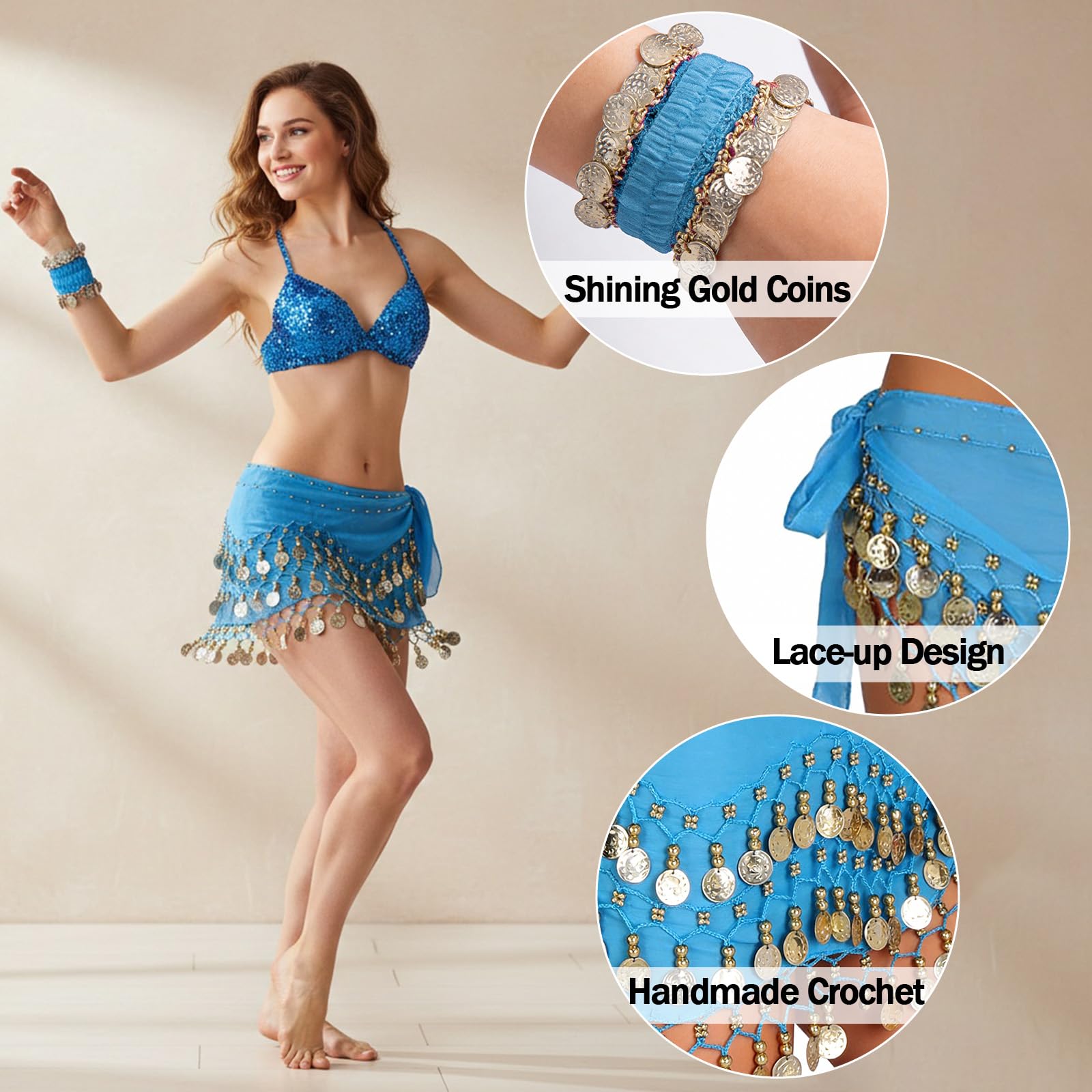 Juego de braga para danza del vientre, accesorios para danza del vientre, cinturón de gasa