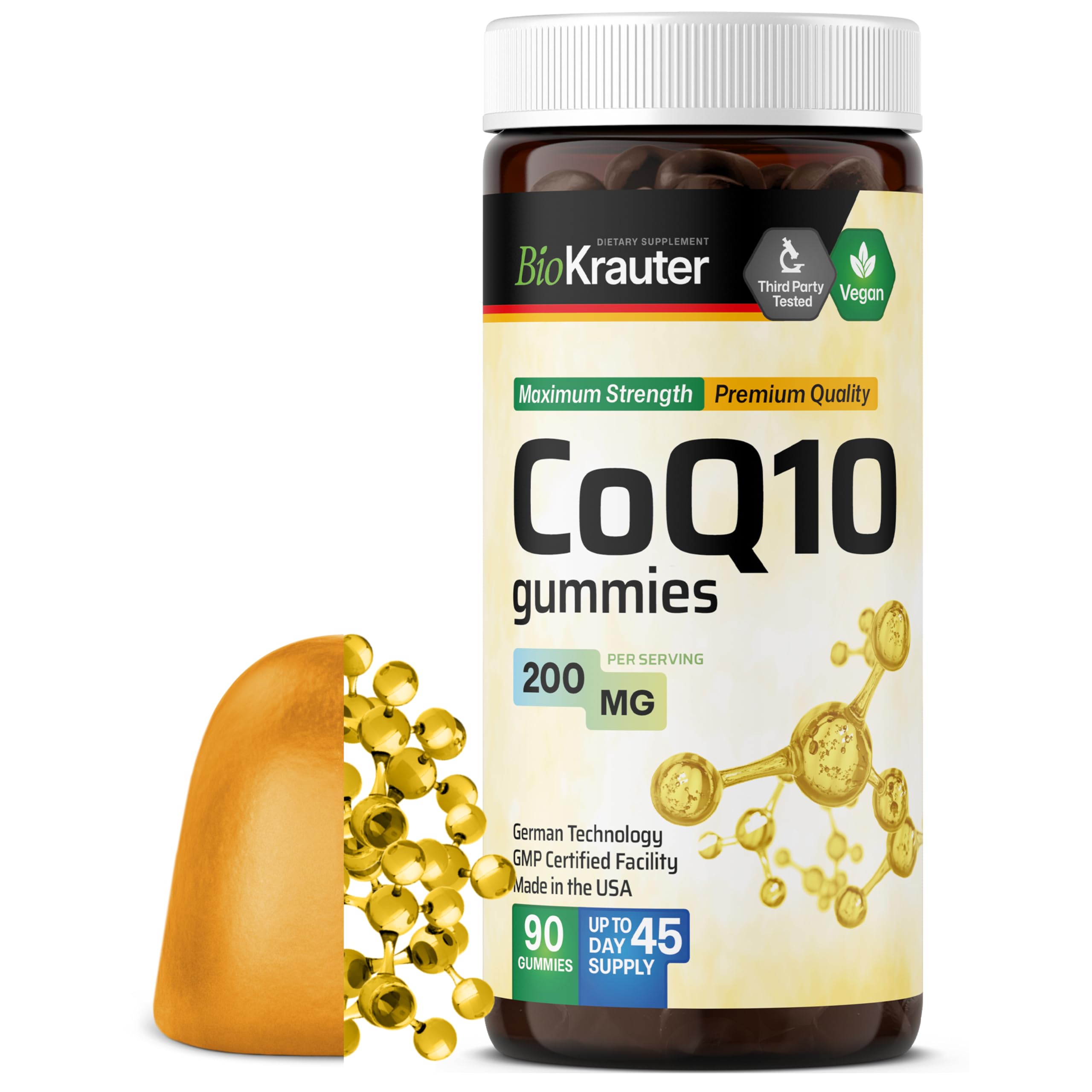 BIO KRAUTER CoQ10 200mg for Energy Production, Daily Wellness, Coenzyme Q10