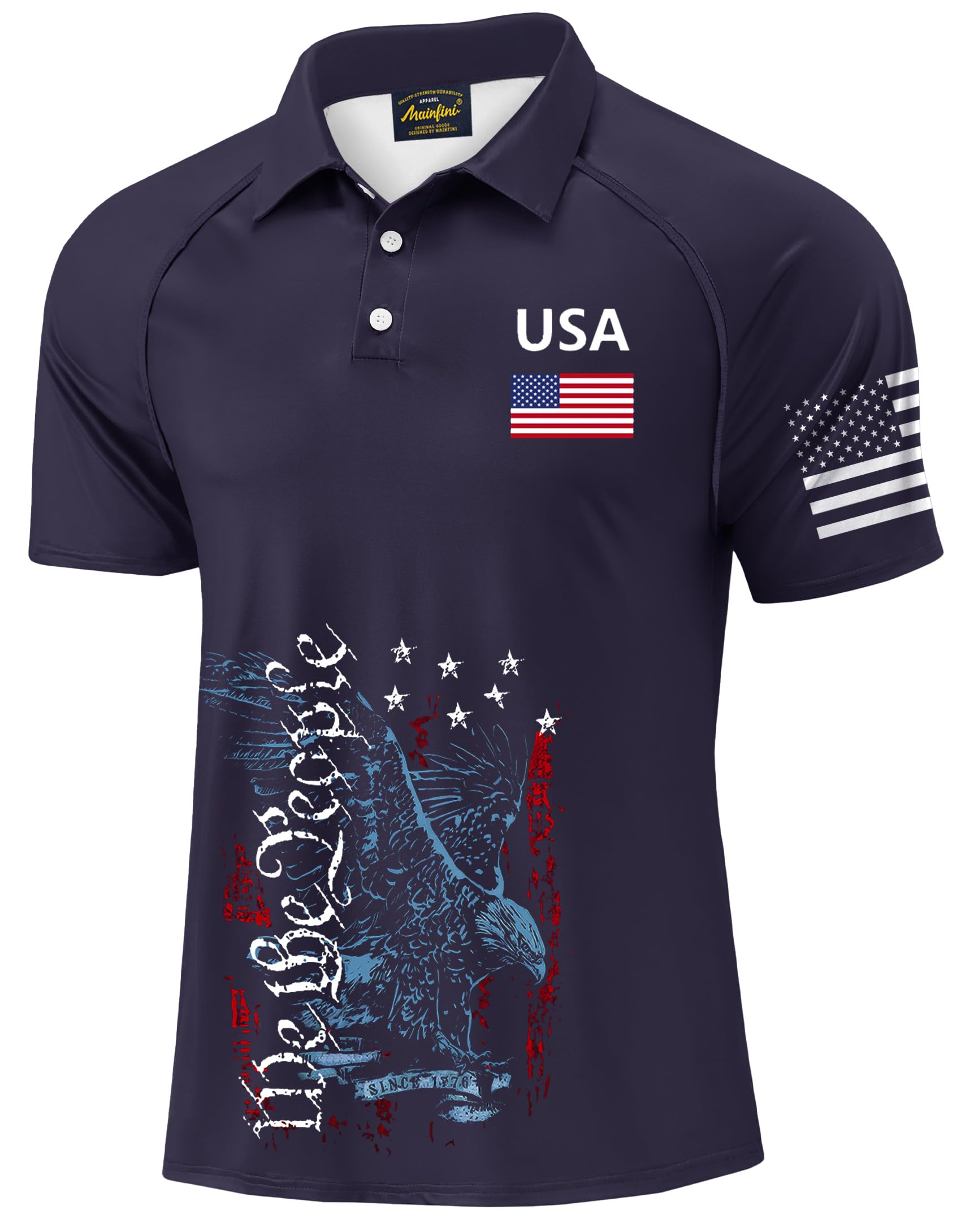 Mainfini Men's Patriotic Polo Stretch UPF 50+ Raglan American Golf Shirts