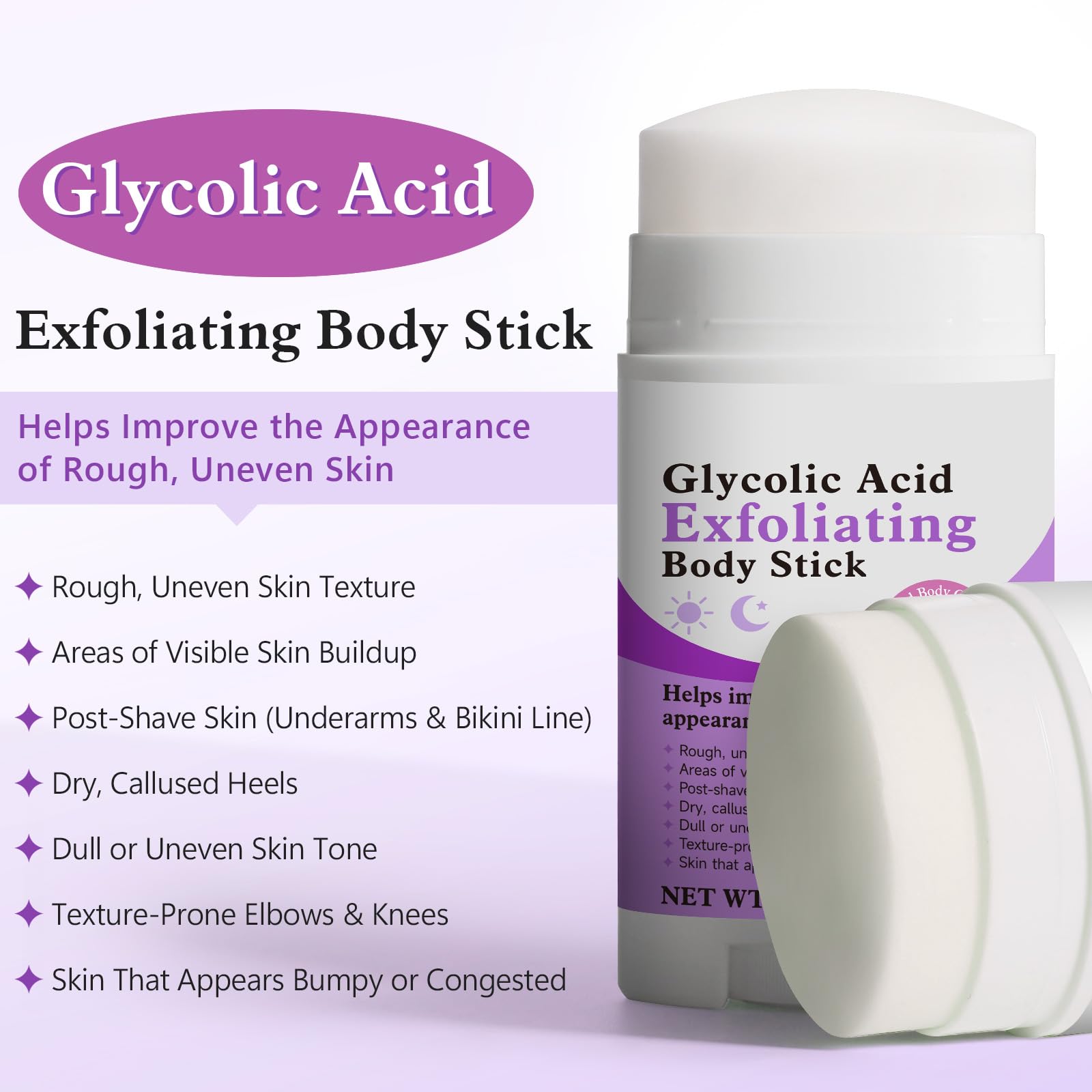 Bâton Exfoliant Pour Le Corps À L'Acide Glycolique 75 G, Avec 7% D'Acide Glycolique + 0,5% D'Acide Salicylique, Aha Et Bha Améliore La Peau Rugueuse, Les Pores Obstrués, La Peau D'Orange