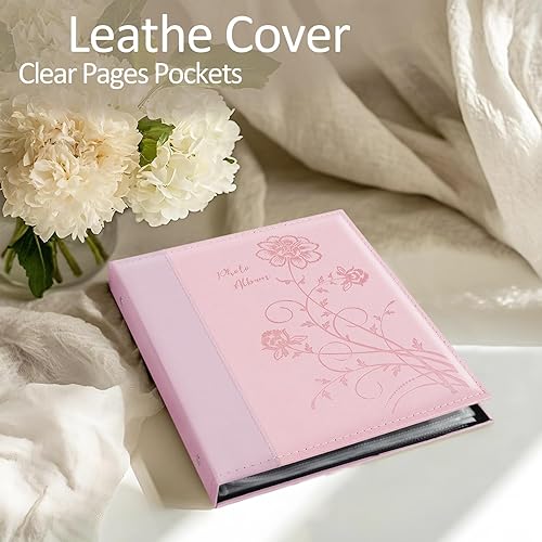 Miniatura 4 de Álbum de fotos transparente de 8 x 10 pulgadas, con tapa de cuero, para 50 fotos verticales de 8 x 10 pulgadas, libro de fotos para boda y familia