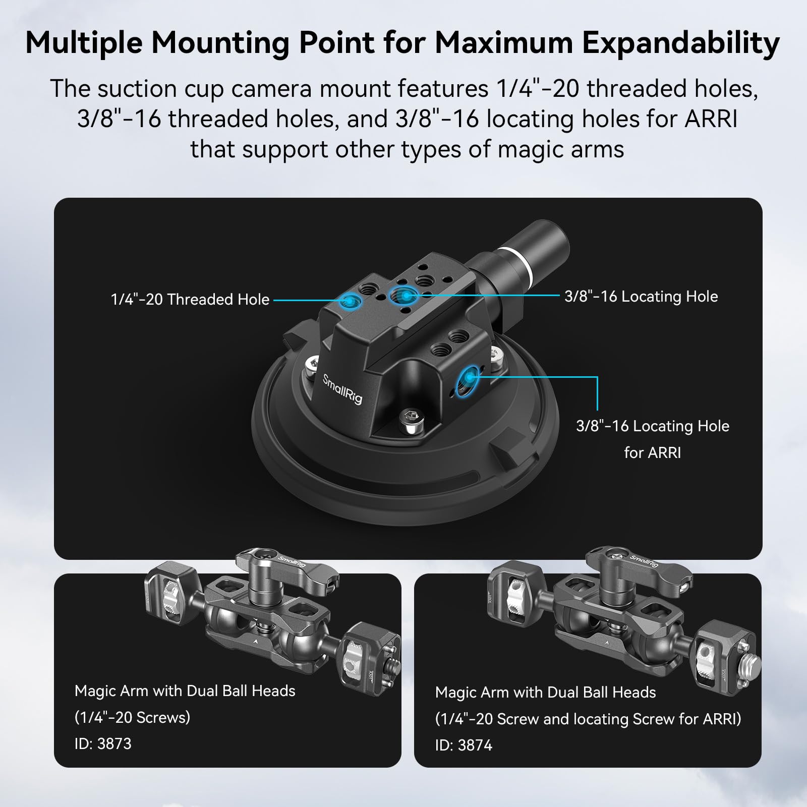 SMALLRIG 4" Camera Suction Mount with Ball Head Magic Arm, Kamera Saugnapfhalterung mit Kugelkopf-Zauberarm, Autohalterung für leichte Kamera/Action Kamera/Telefon, Maximale Belastung 3 kg – 4236C
