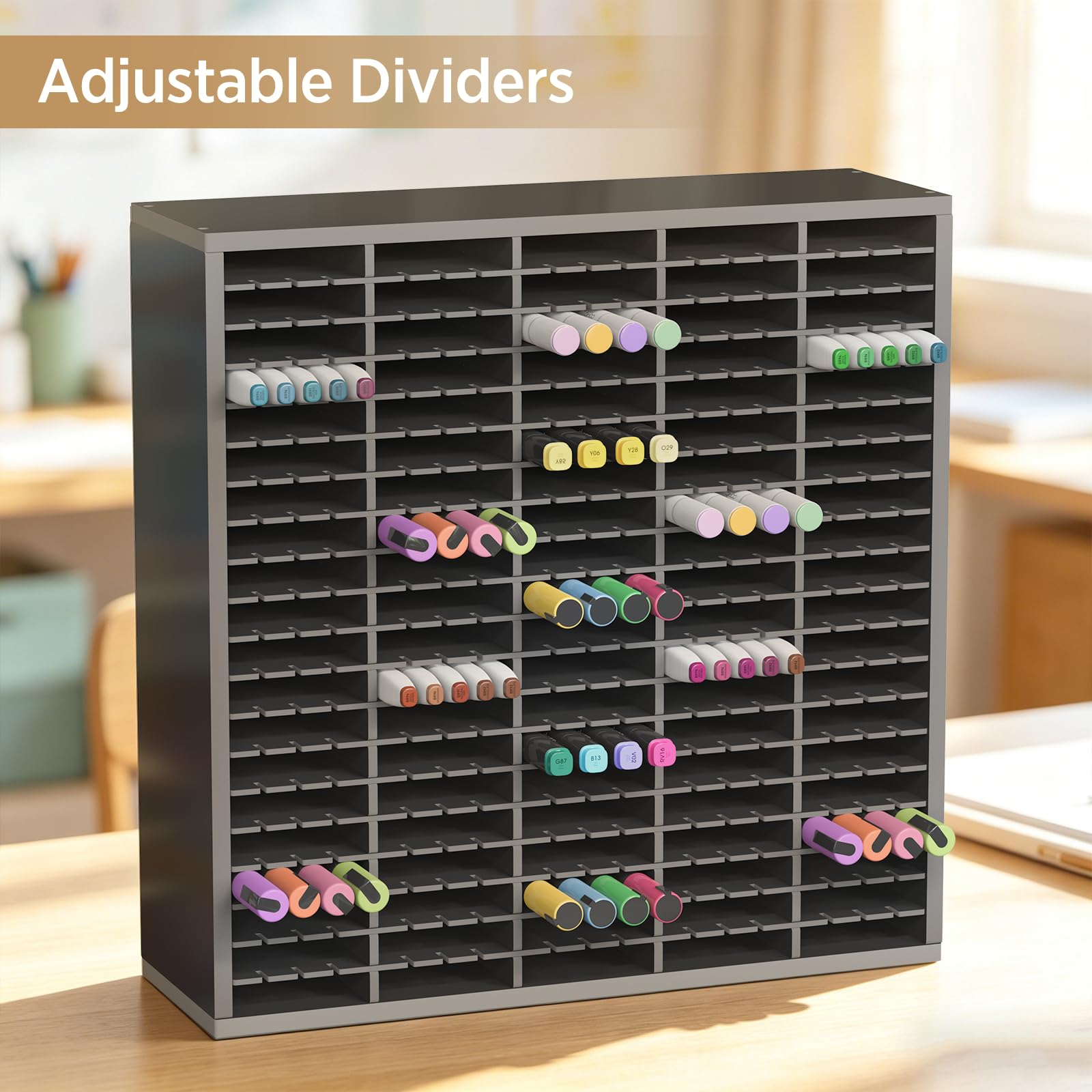 SANFURNEY 400 Fächer, Marker-Organizer für Schreibtisch, stapelbar, Schwarz | Alkoholmarker-Aufbewahrungsregal, Stiftehalter, Kunstbedarf-Organizer für Zuhause, Büro, Klassenzimmer
