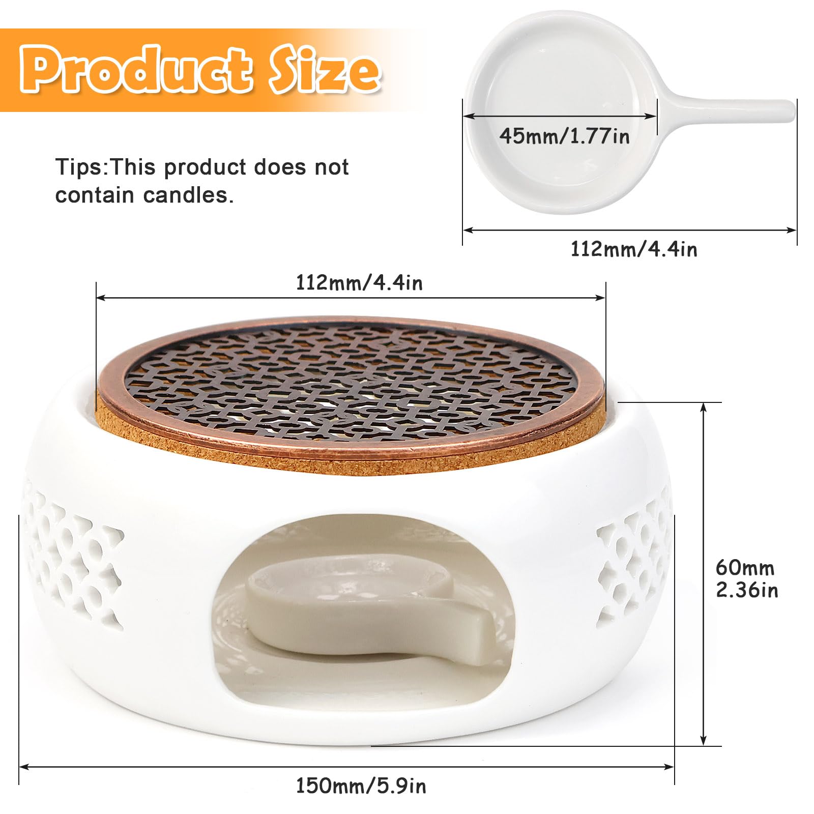 Stövchen für Teekanne Keramik Teekannenwärmer Teewärmer Keramik Teestövchen Weiß Stövchen Porzellan ø 15 cm, mit Korkmatte für Wärmeerhaltung von Tee Kaffee Milch