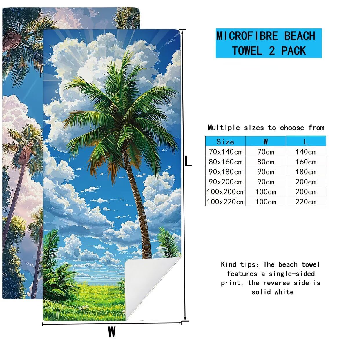 Ręcznik plażowy z mikrofibry, duży 100 x 220 cm, zestaw 2 szt., szybkoschnący, ręcznik do sauny, fitness, chmurka, chłonny ręcznik kąpielowy, sportowy, bez piasku, ręcznik plażowy XXL, prezent dla