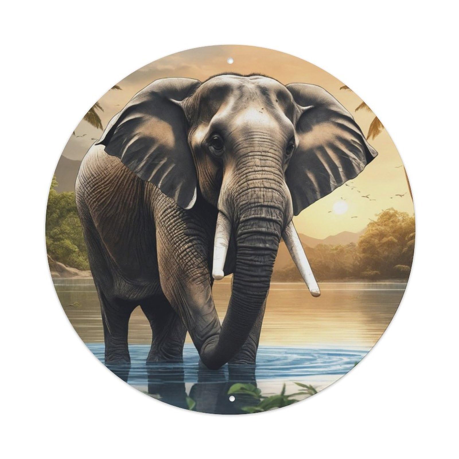 Elephant in The River Animal Artwork Vintage Metal Tin Sign Plaque Wall Decor for Cafe, Club Bar, Office, Garden Metal Poster 8x8Inch