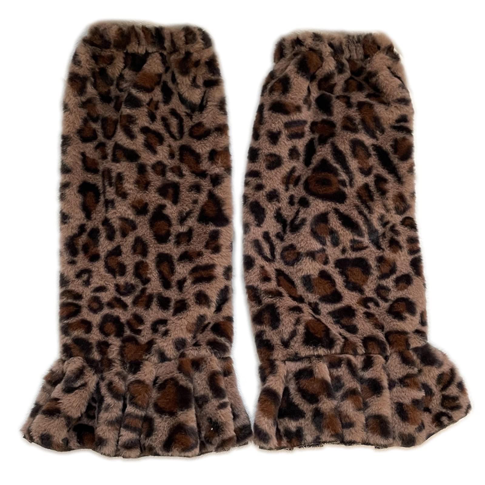 ZIDDAR 1 Pair Women Leg Warmers Leopard Grain Plush Japanese Girls Ruffled Leg Socks Winter Velvet Foot Warmer Socks