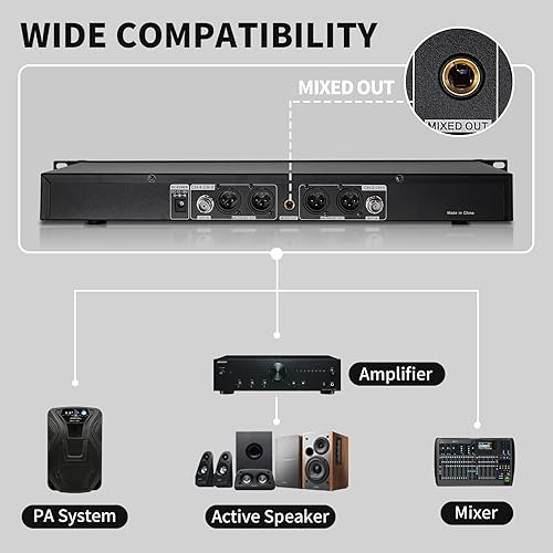 Miniatura 6 de Sistema de micrófono inalámbrico de solapa, 4 micrófonos Lavalier con UHF 4 canales 4 bodypack 4 auriculares micrófonos para karaoke, iglesia,