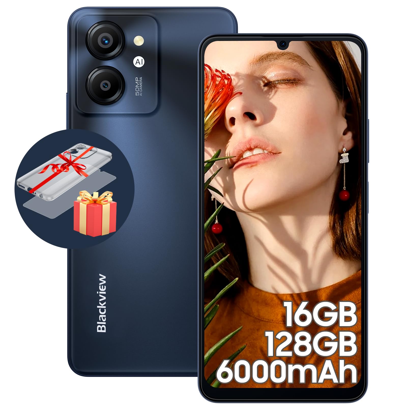 Blackview Smartphone Color8 con 16GB+128GB/1TB-TF, Octa-core, 6000mAh/18W, 6.75'' HD+/90Hz, 50MP+8MP, Android 13 Telefono Cellulare, Fingerprint/Face ID/OTG/GPS/3 Slot/3.5mm Jack-2 Anni Garanzia