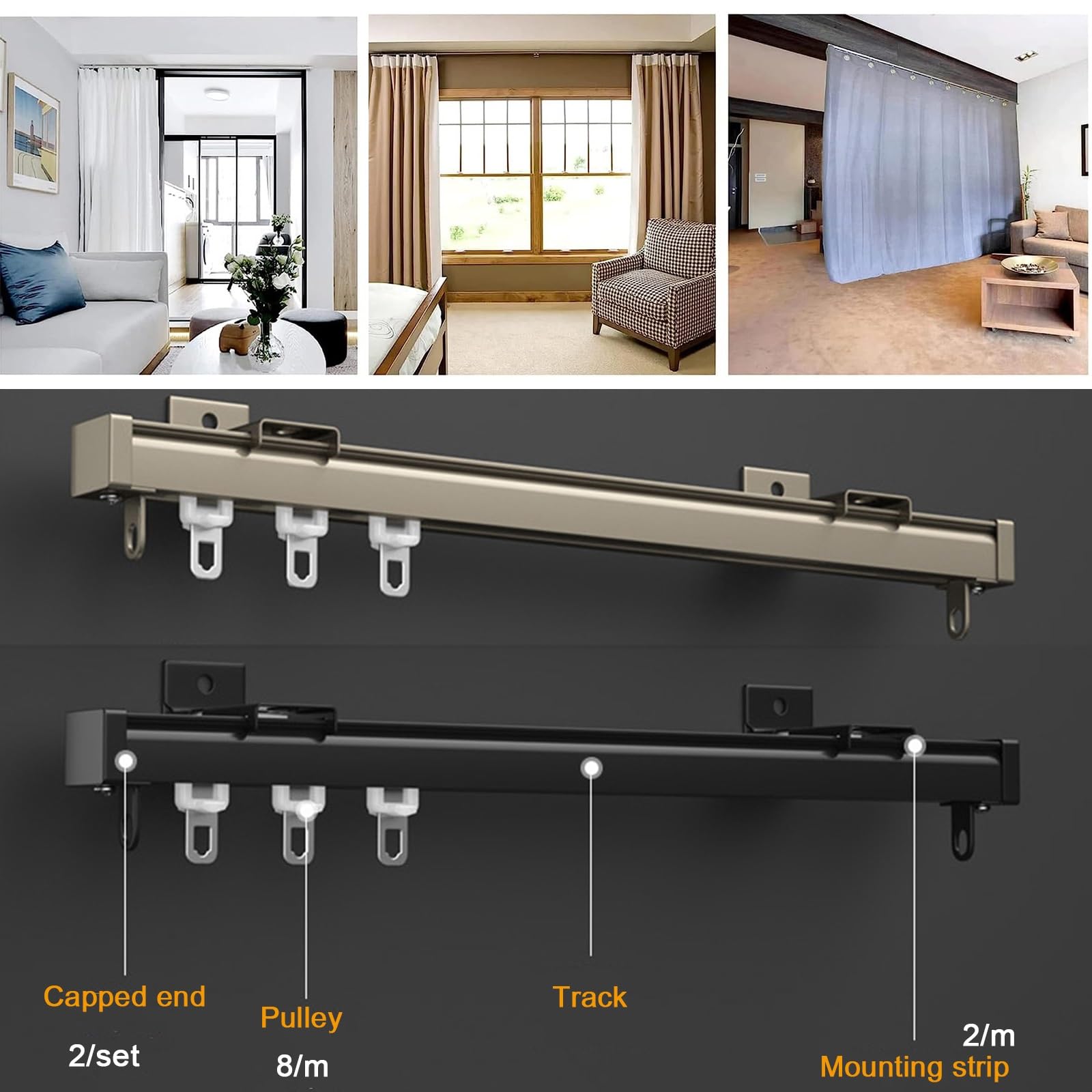 Barra De Cortina De Ducha Curvada En Forma De U, Riel